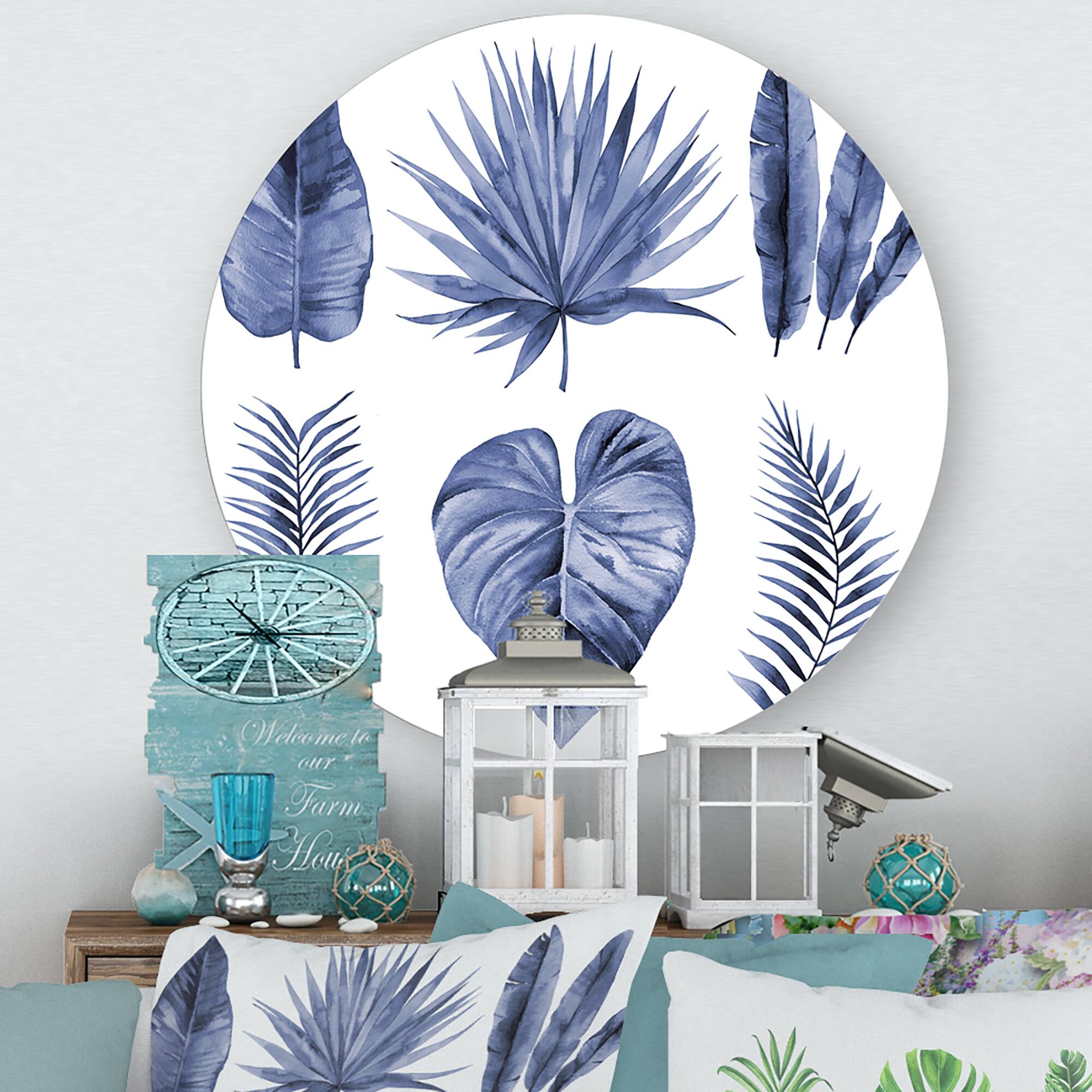Designart - Tropical Blue Watercolour Leaves IV
