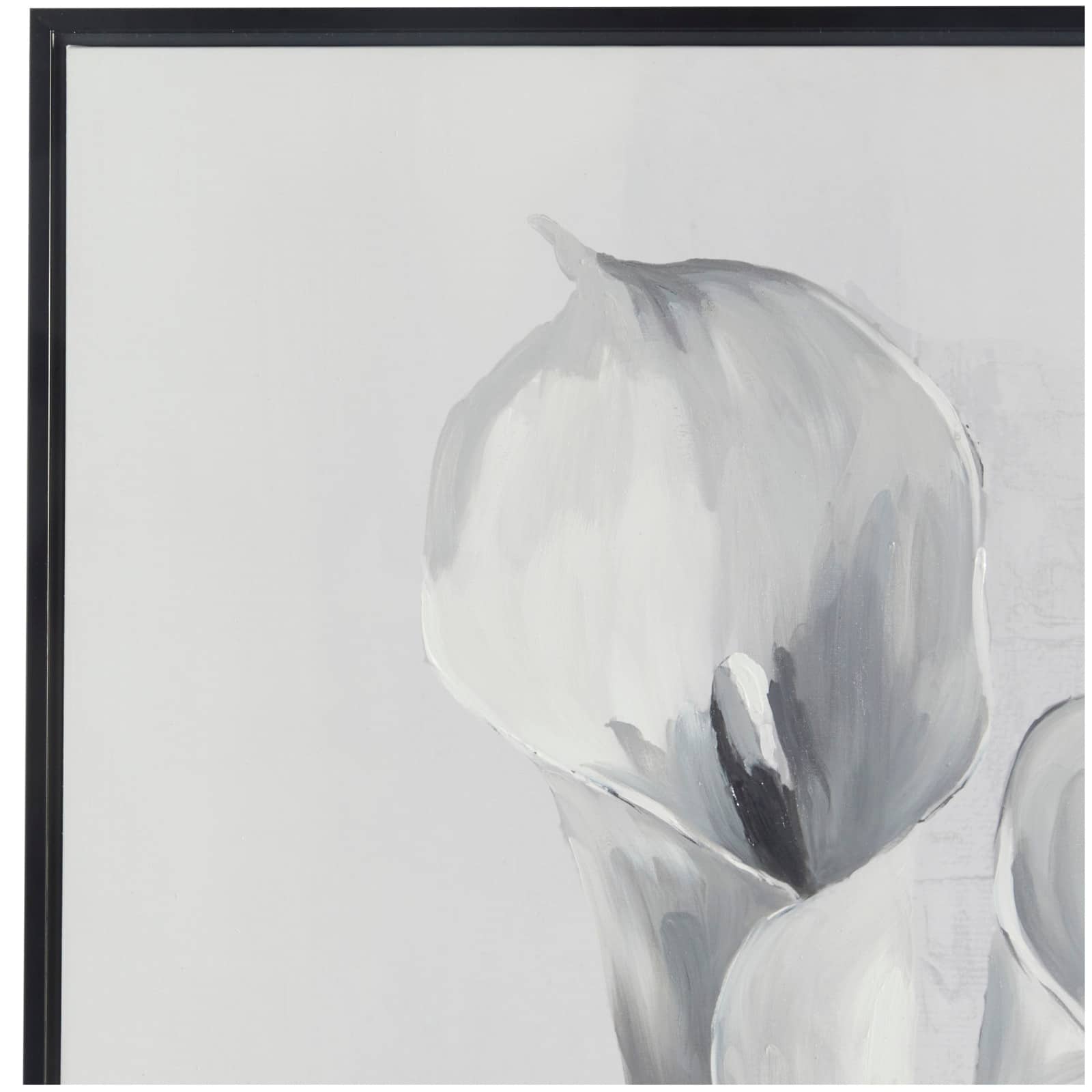 White Canvas Shaded Tulip Floral Framed Wall Art with Black Frame 37" x 1" x 37"