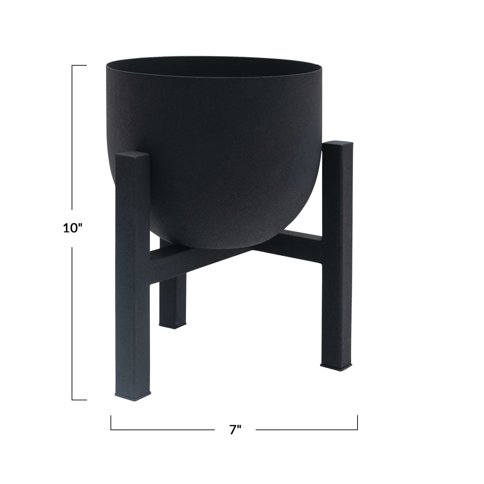 Hello Honey&#xAE; 10&#x22; Black Textured Metal Planter Pot with Stand