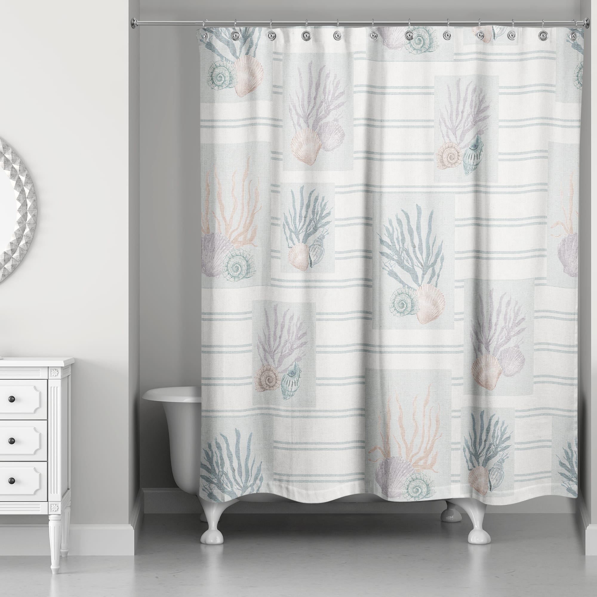 Shell Panels on Stripes Shower Curtain