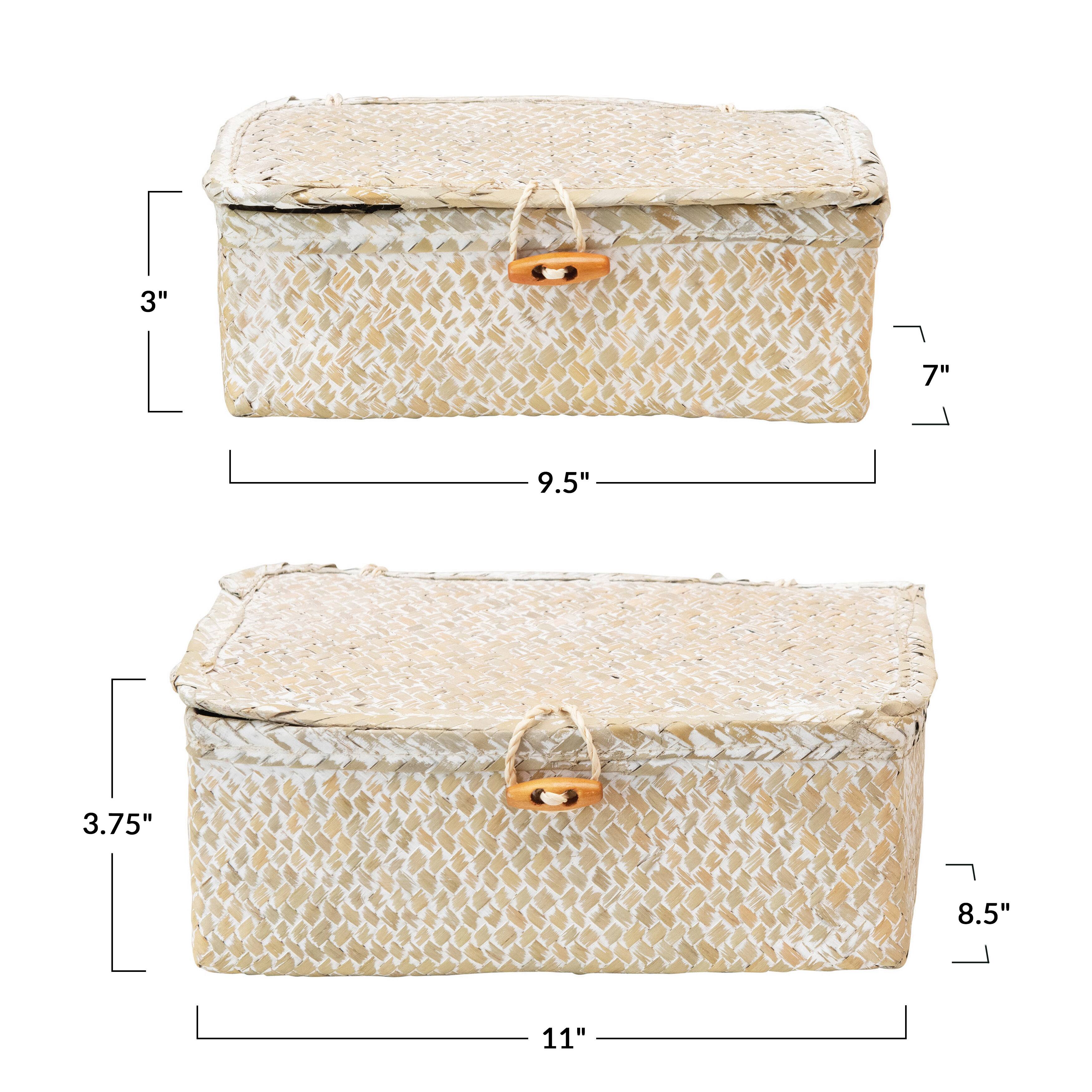 Hello Honey® Whitewashed Hand-Woven Seagrass Boxes with Lids & Toggle Closure Set