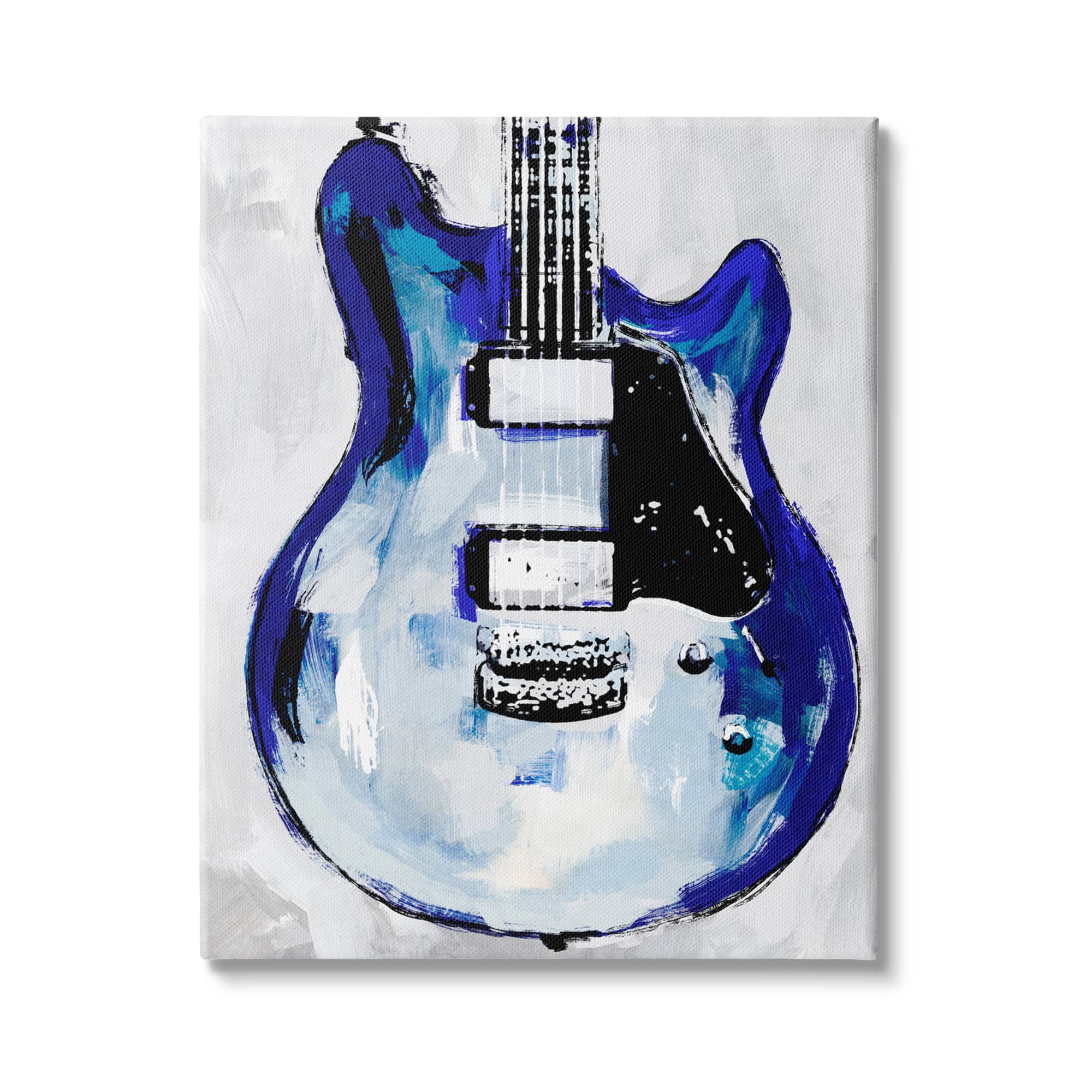 Stupell Industries Abstract Rock Guitar Body Modern Blue Painting Canvas Wall Art