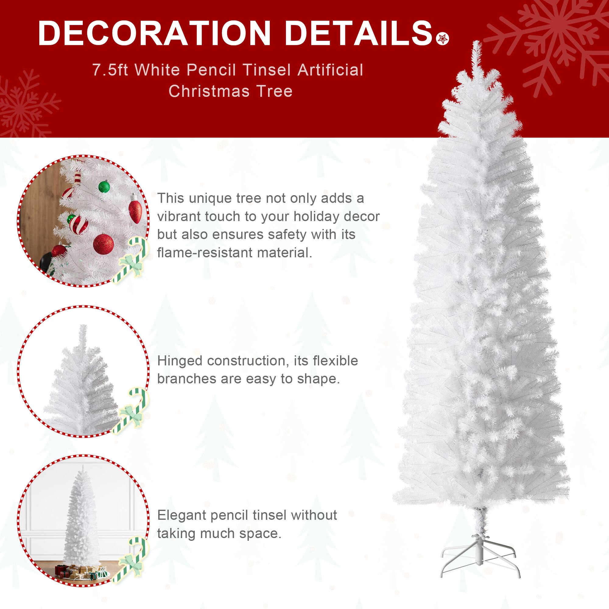 7.5ft. Unlit White Pencil Tinsel Artificial Christmas Tree
