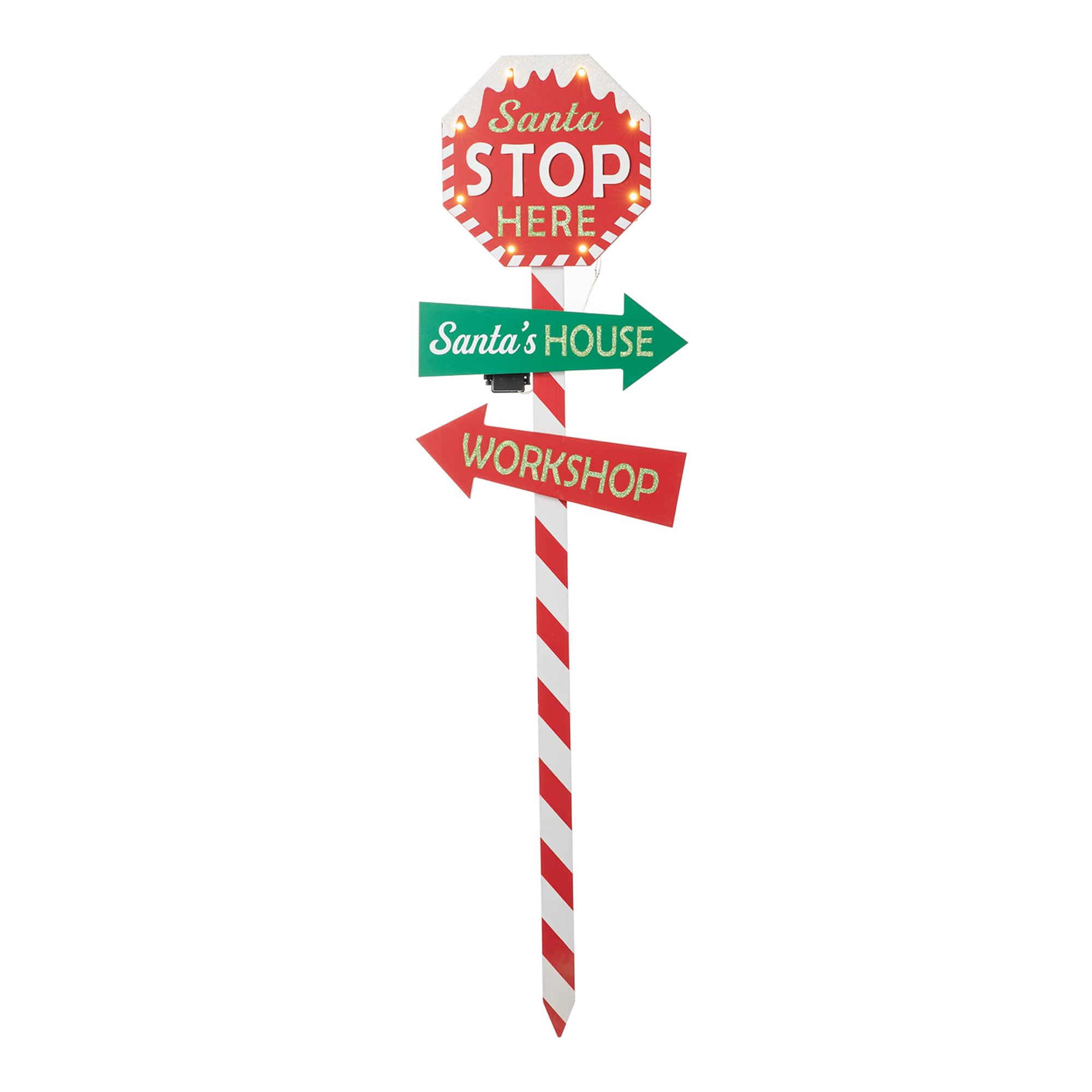 Glitzhome® 41.75'' Lighted Santa Stops Here Wooden Yardstake