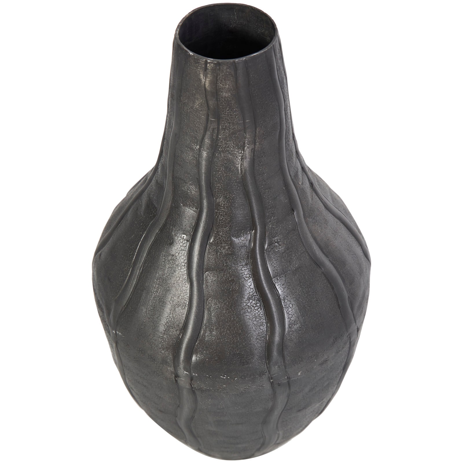 13&#x22; Black Metal Snakeskin Inspired Vase with Dimensional Wavy Accents