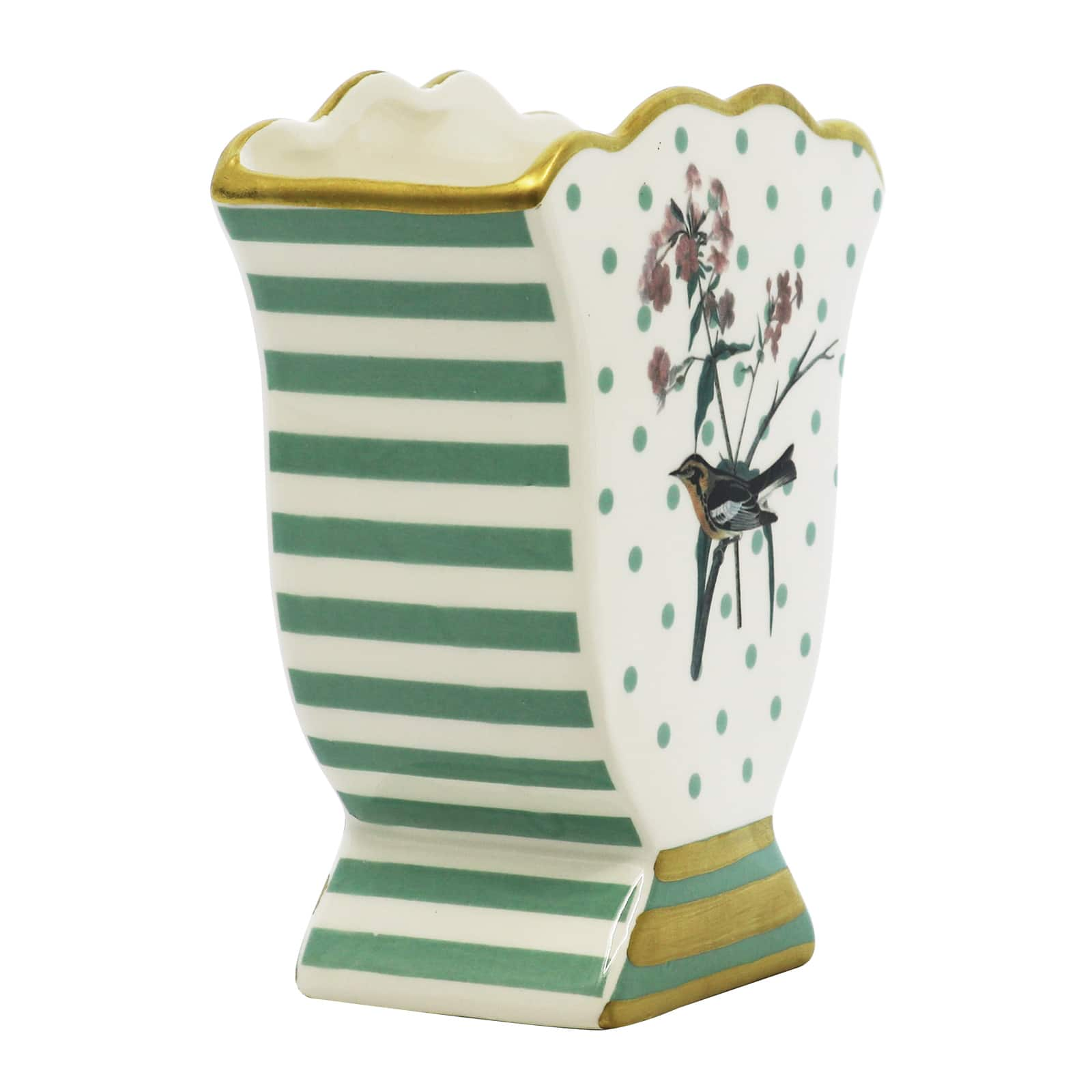 7&#x22; Bird on Flowers Scalloped Ceramic Tabletop Vase by Ashland&#xAE;