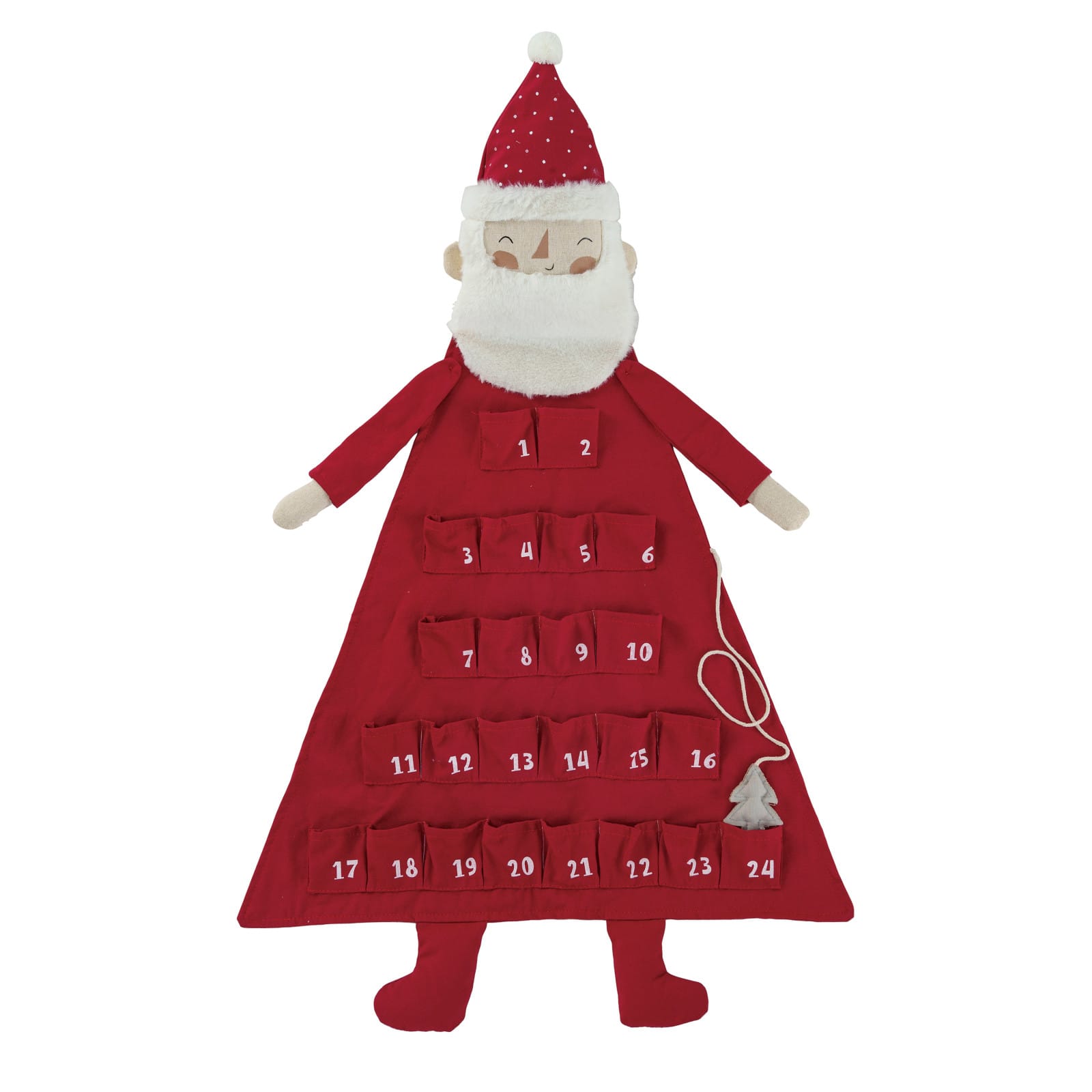 Hello Honey&#xAE; 35.25&#x22; Red &#x26; White Jolly Santa Fabric Advent Calendar