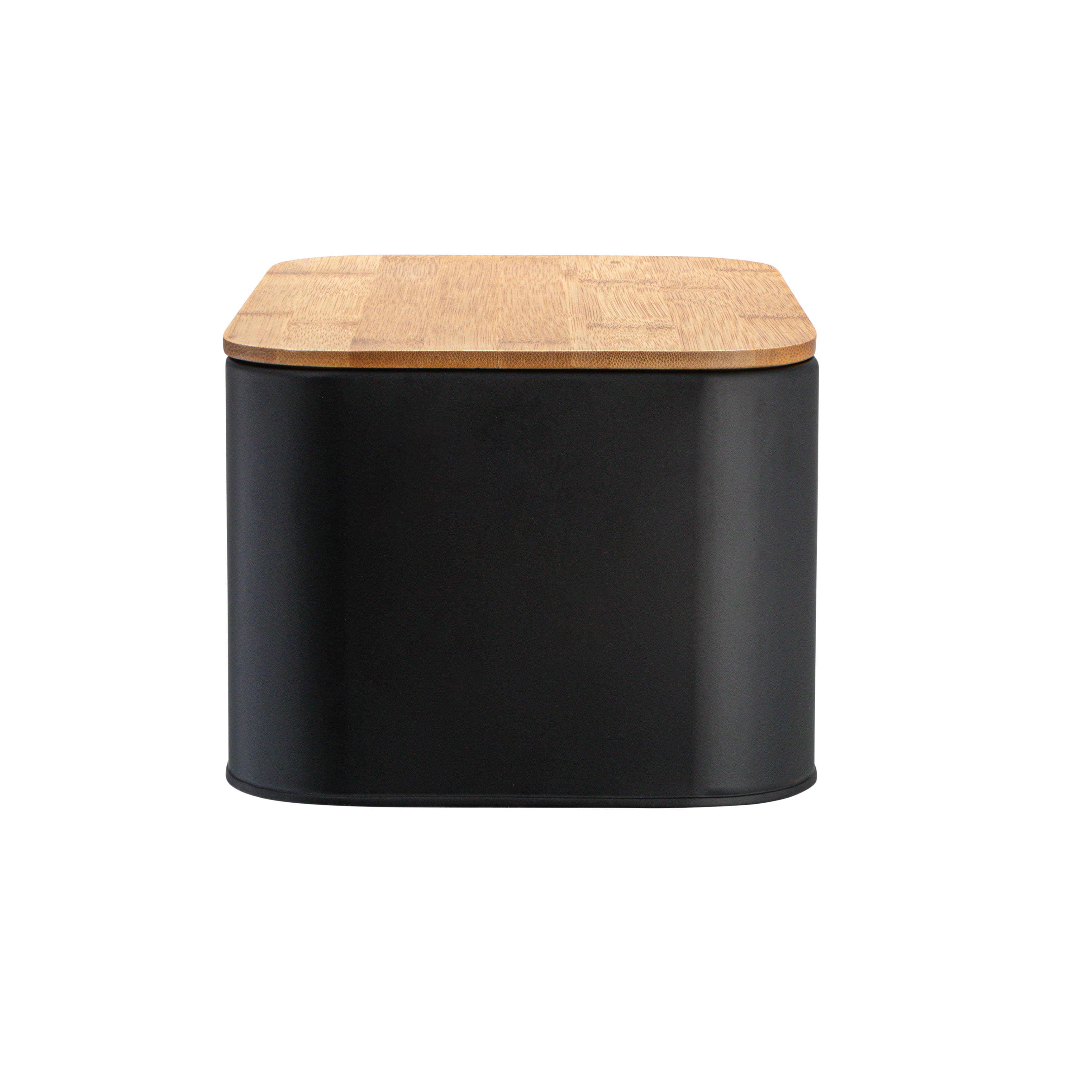 Hello Honey® 11.75" Black Metal Bread Bin with Bamboo Lid