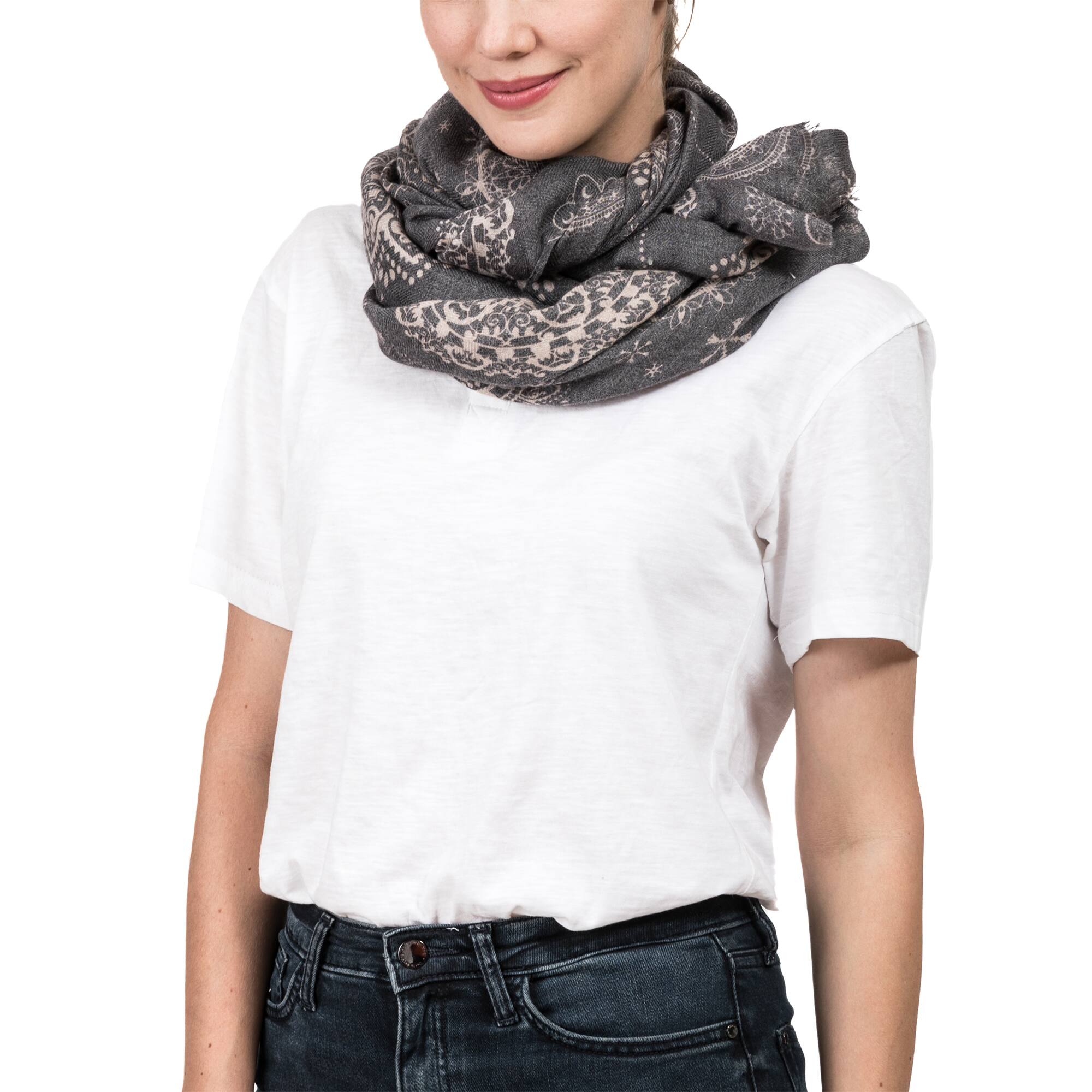 Glitzhome® 80" Gray Paisley Print Scarf with Fringe