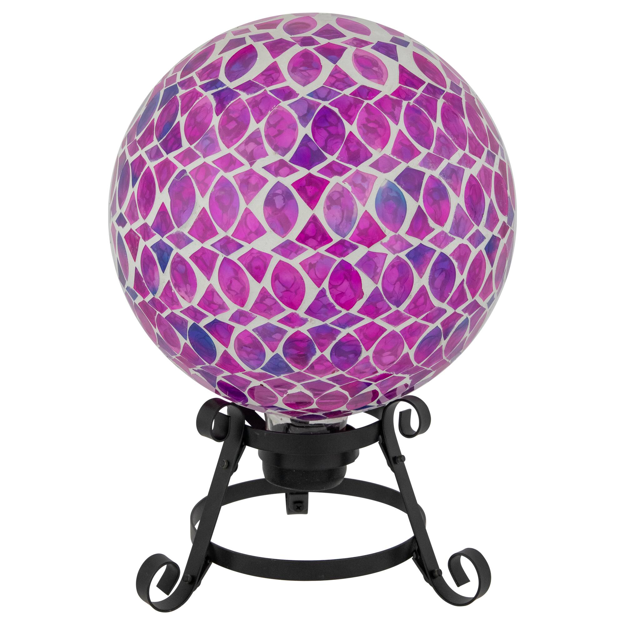 10&#x22; Purple, Pink &#x26; White Iridescent Mosaic Outdoor Garden Gazing Ball