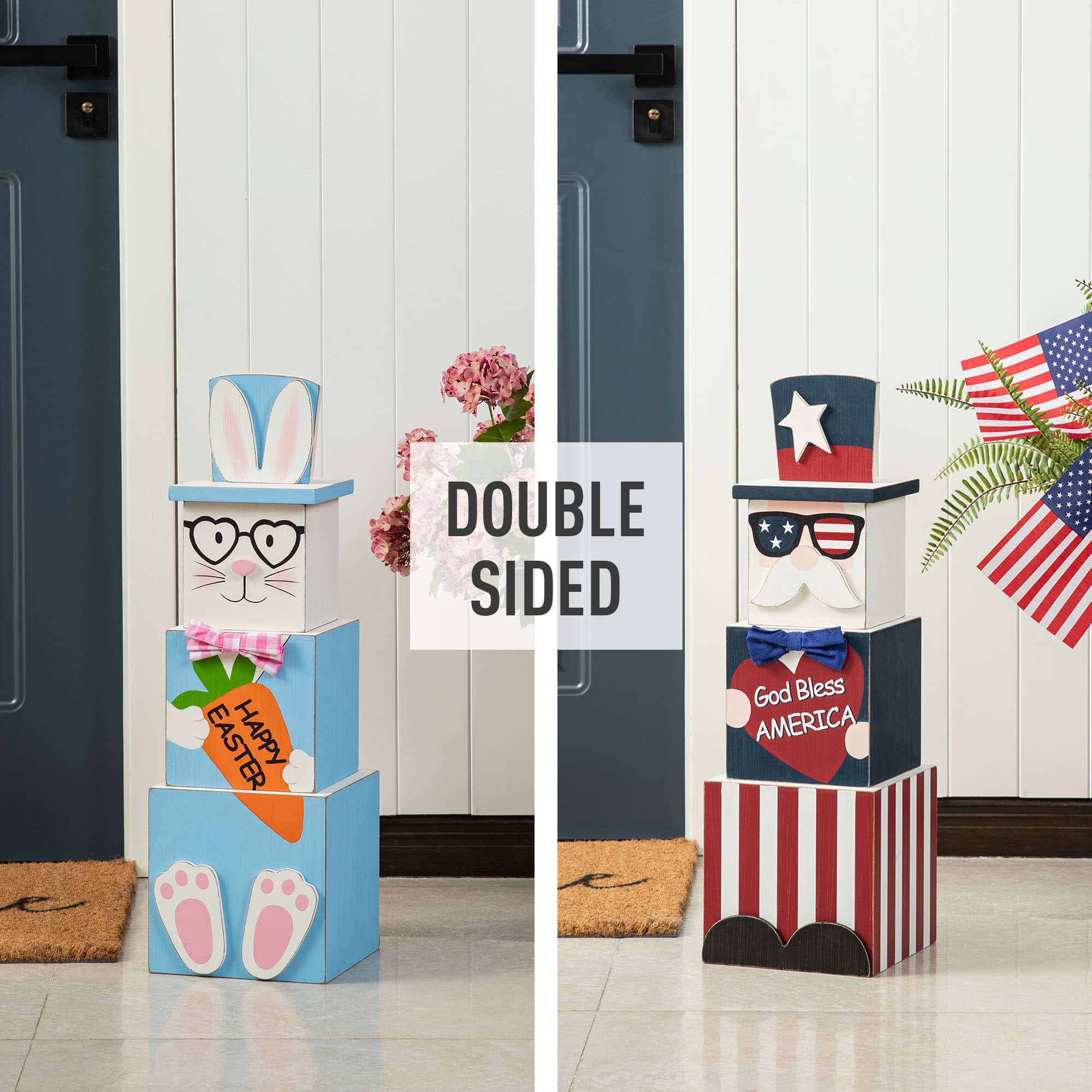 Glitzhome&#xAE; 24&#x22; Wooden Double Sided Easter &#x26; July 4th Porch D&#xE9;cor