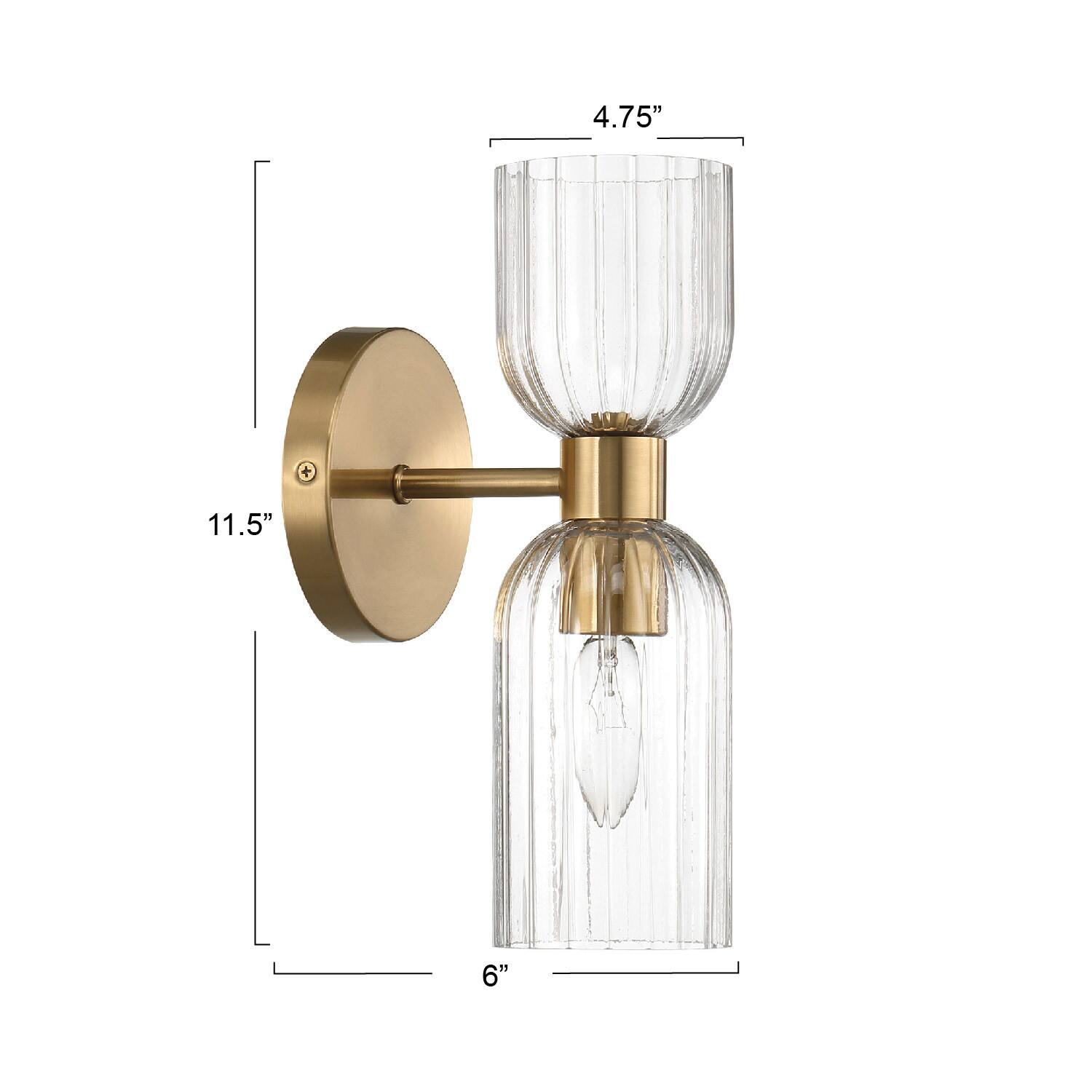 Josephine Brushed Gold Mid-Century Modern Metal &#x26; Clear Ribbed Glass Wall Light