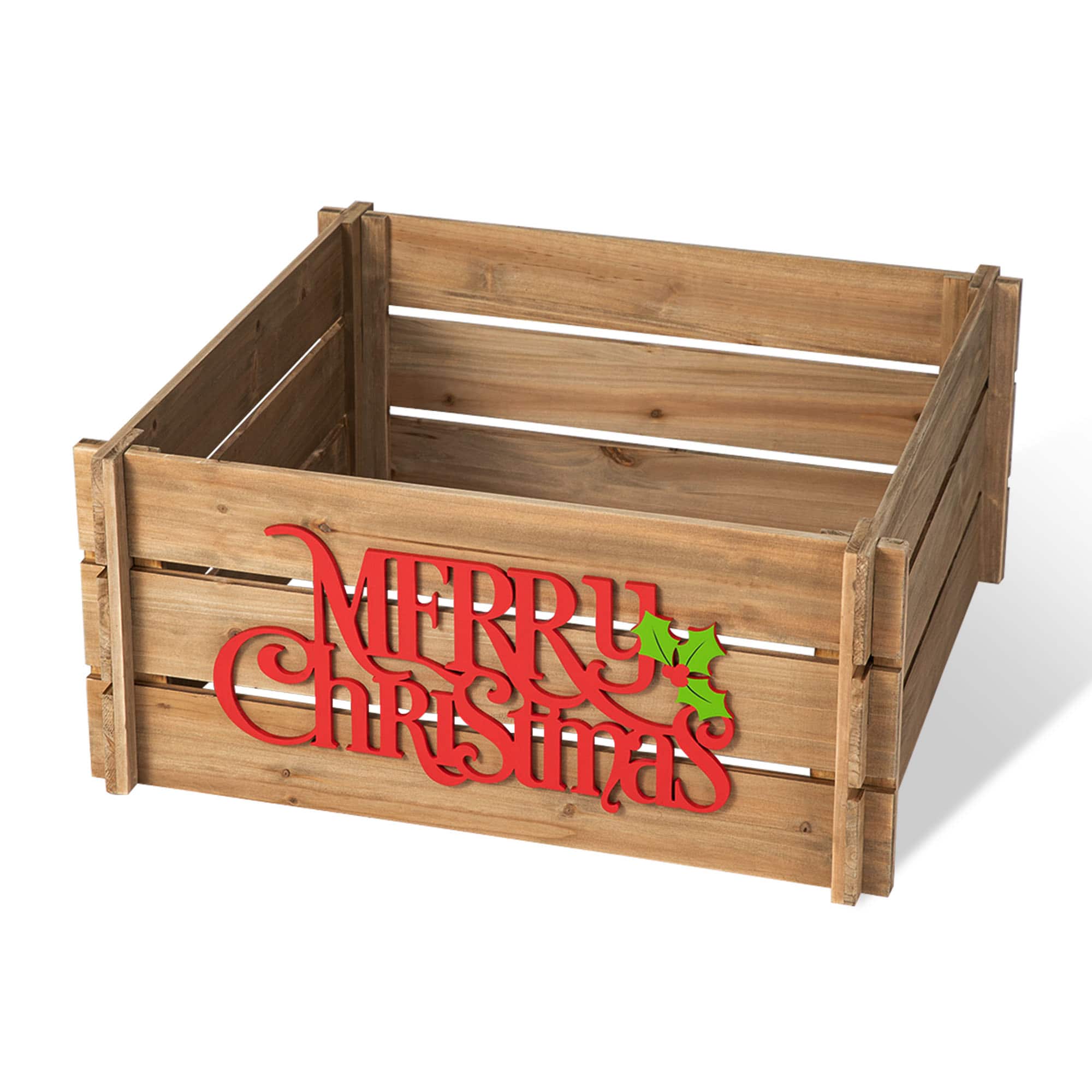 Glitzhome&#xAE; Merry Christmas Wood Crate Tree Collar