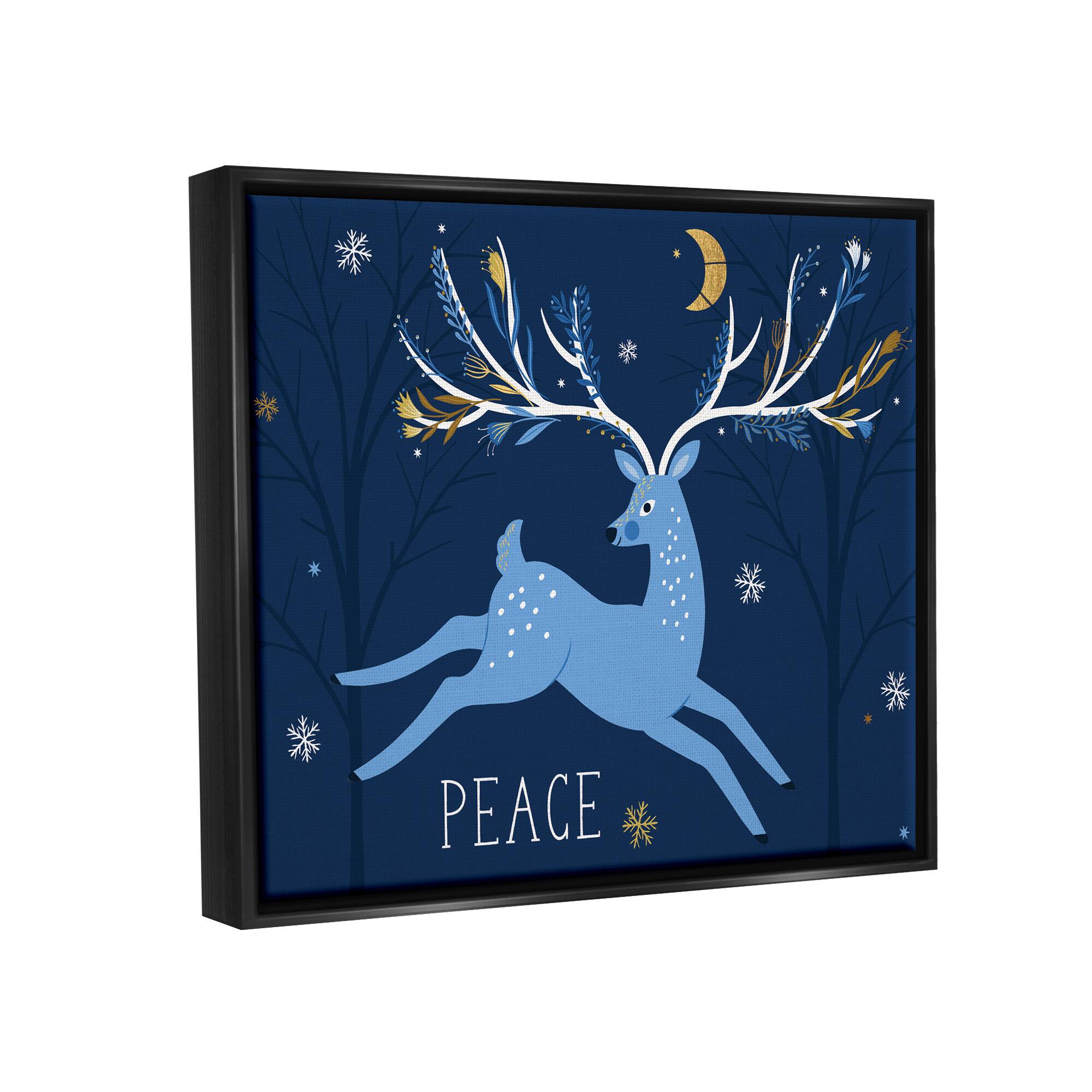 Stupell Industries Peace Jumping Deer Snowflakes Framed Floater Canvas Wall Art