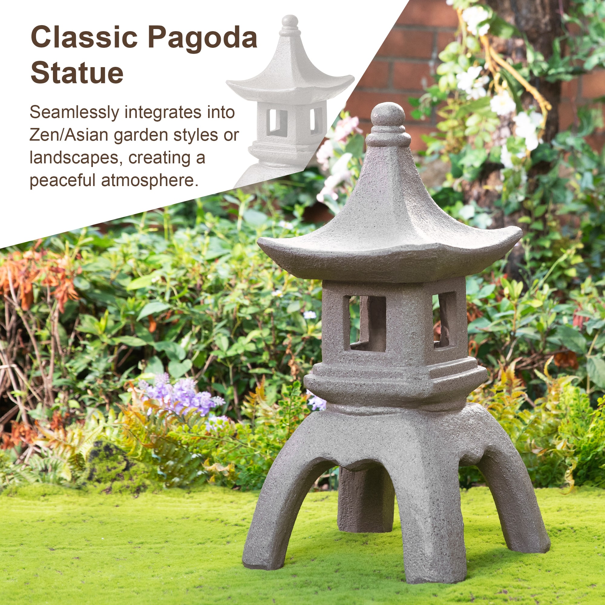 Glitzhome® 24" MGO Faux Concrete Pagoda Garden Statue