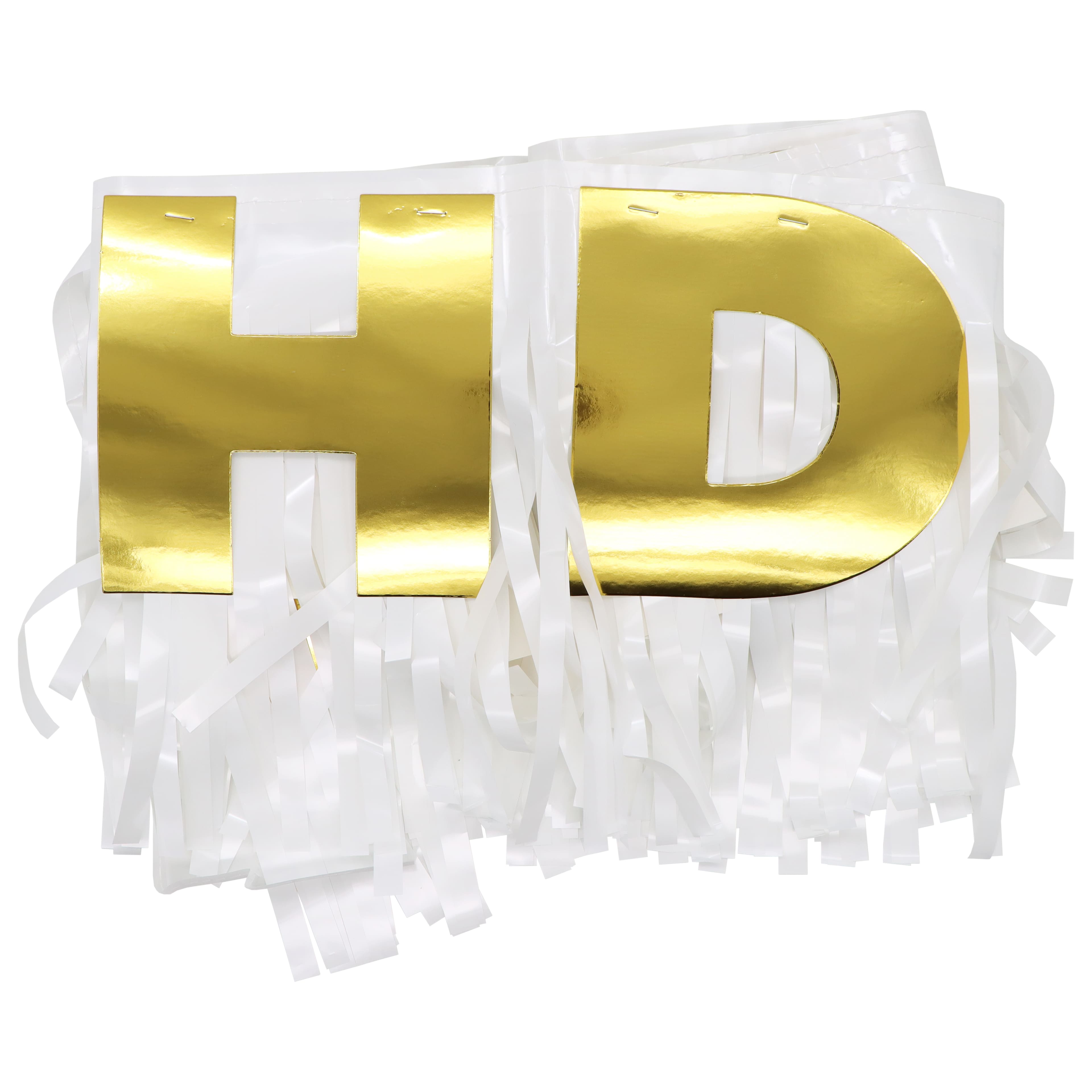 6.5ft. Gold &#x26; White Happy Birthday Fringe Banner by Celebrate It&#x2122;