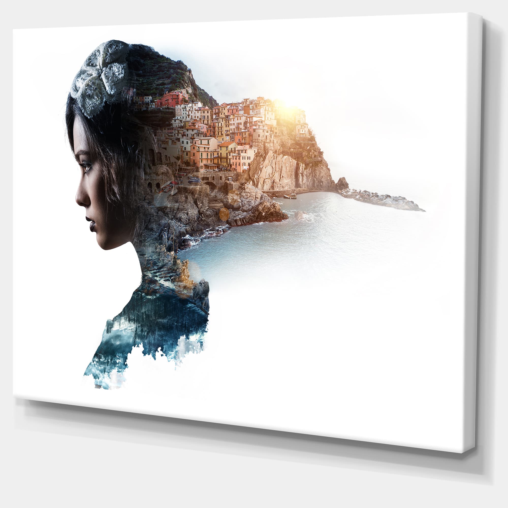 Designart - Double Exposure Woman Portrait - Portrait Canvas Art Print