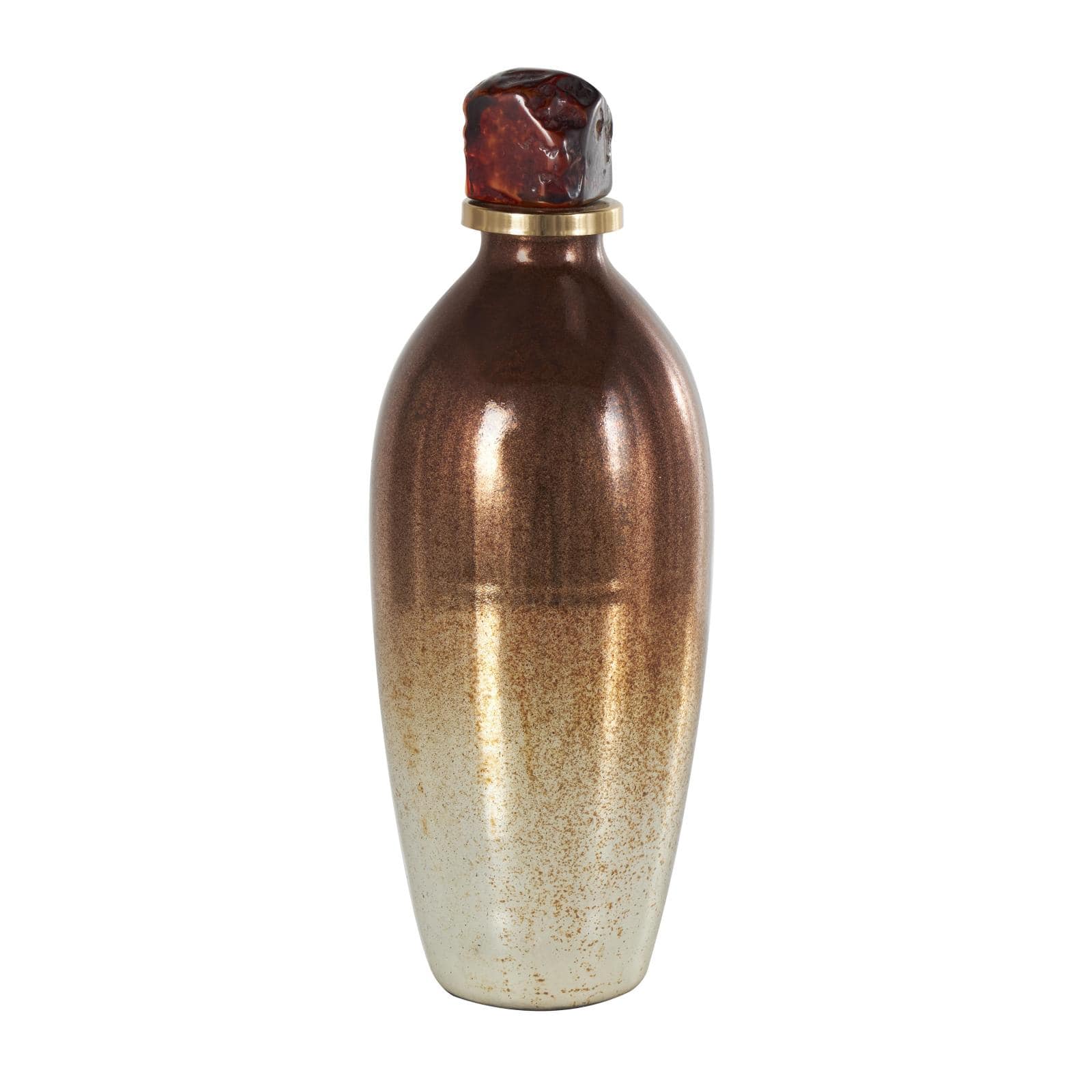 14" Gold, Beige & Copper Glass Speckled Ombre Decorative Jar with Textured Top Knob