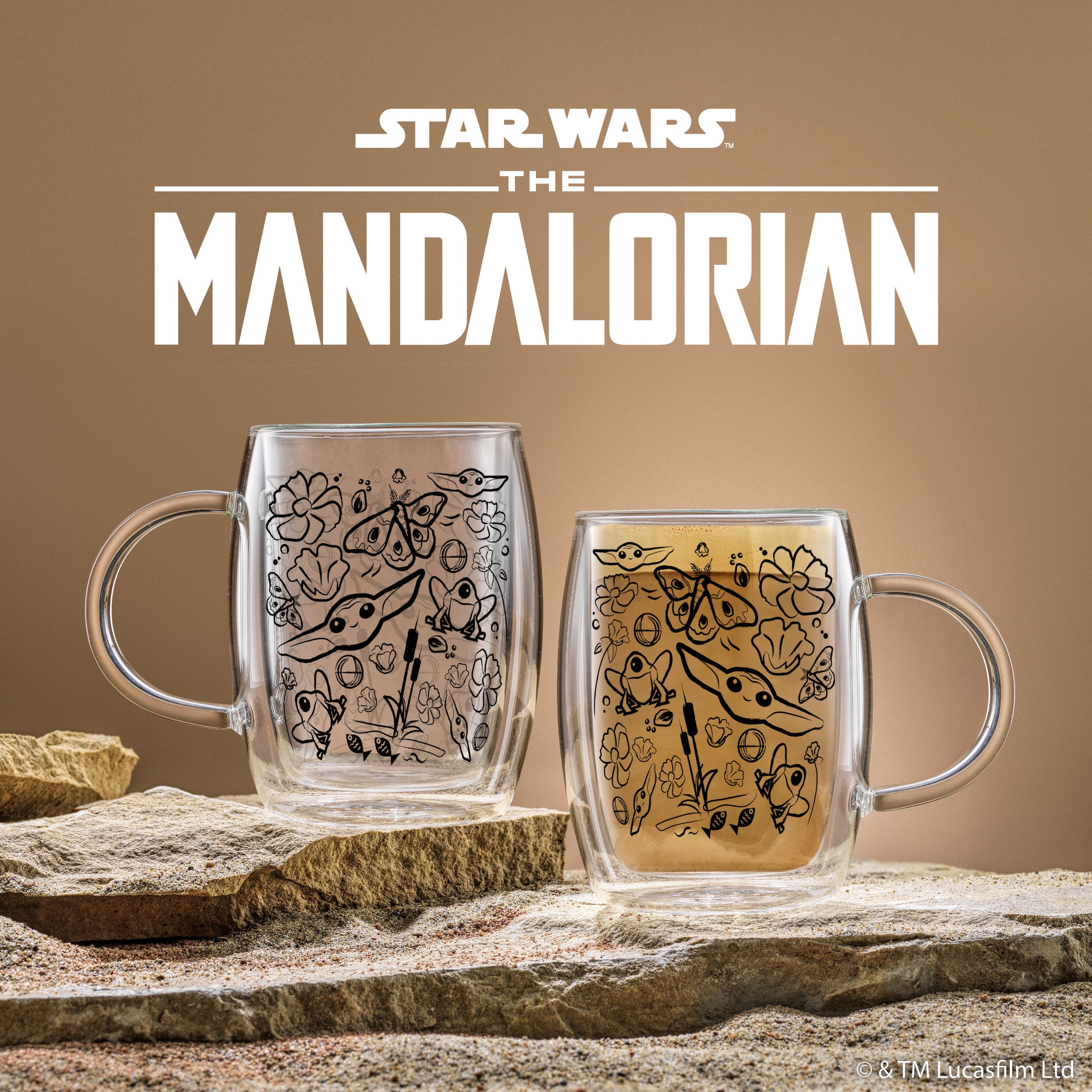 JoyJolt&#xAE; Star Wars&#xAD;&#xAD;&#x2122; 13.5oz. Mandalorian The Child All Around Glass Mug Set, 2ct.