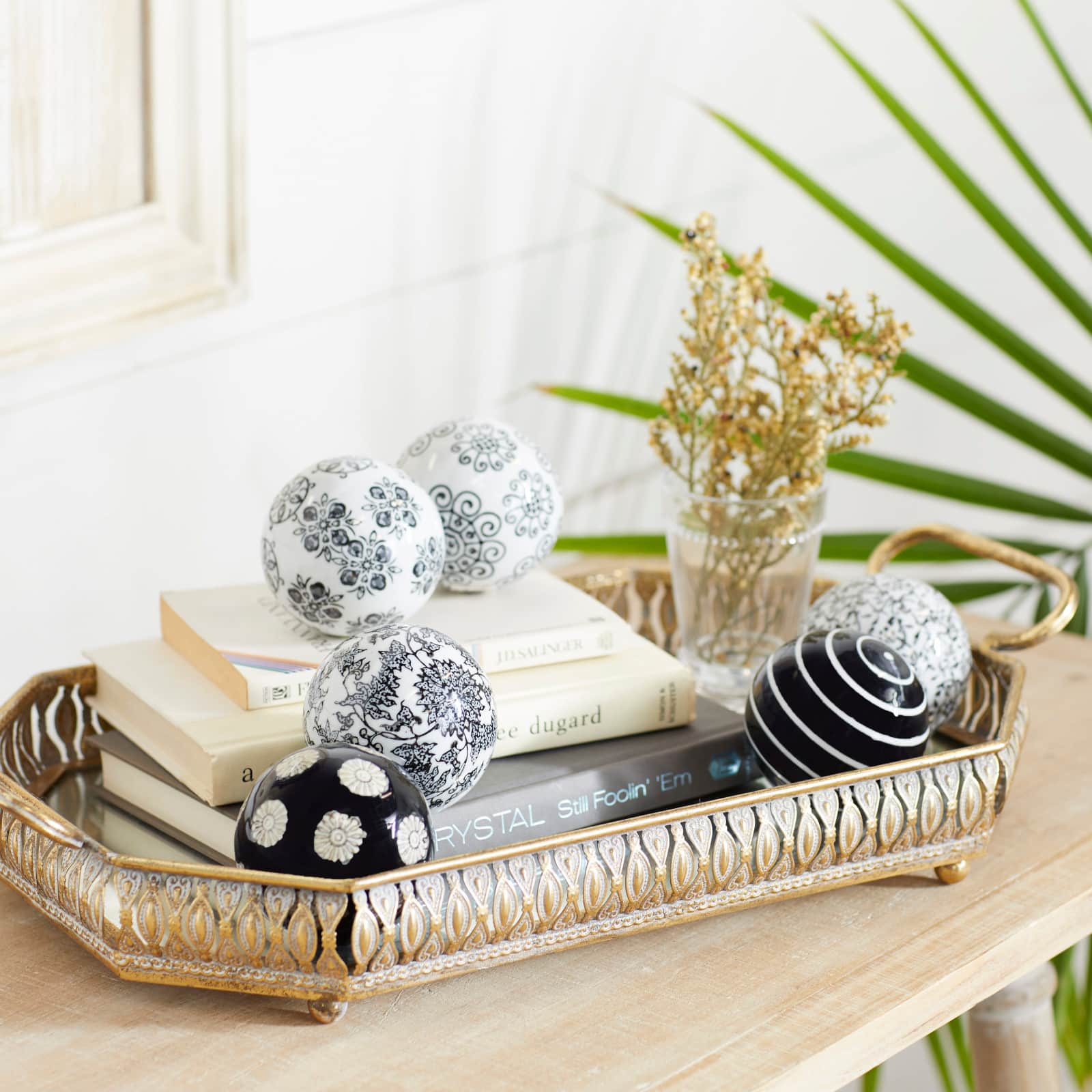 3" Black & White Patterned Ceramic Vase Filler Orb Set