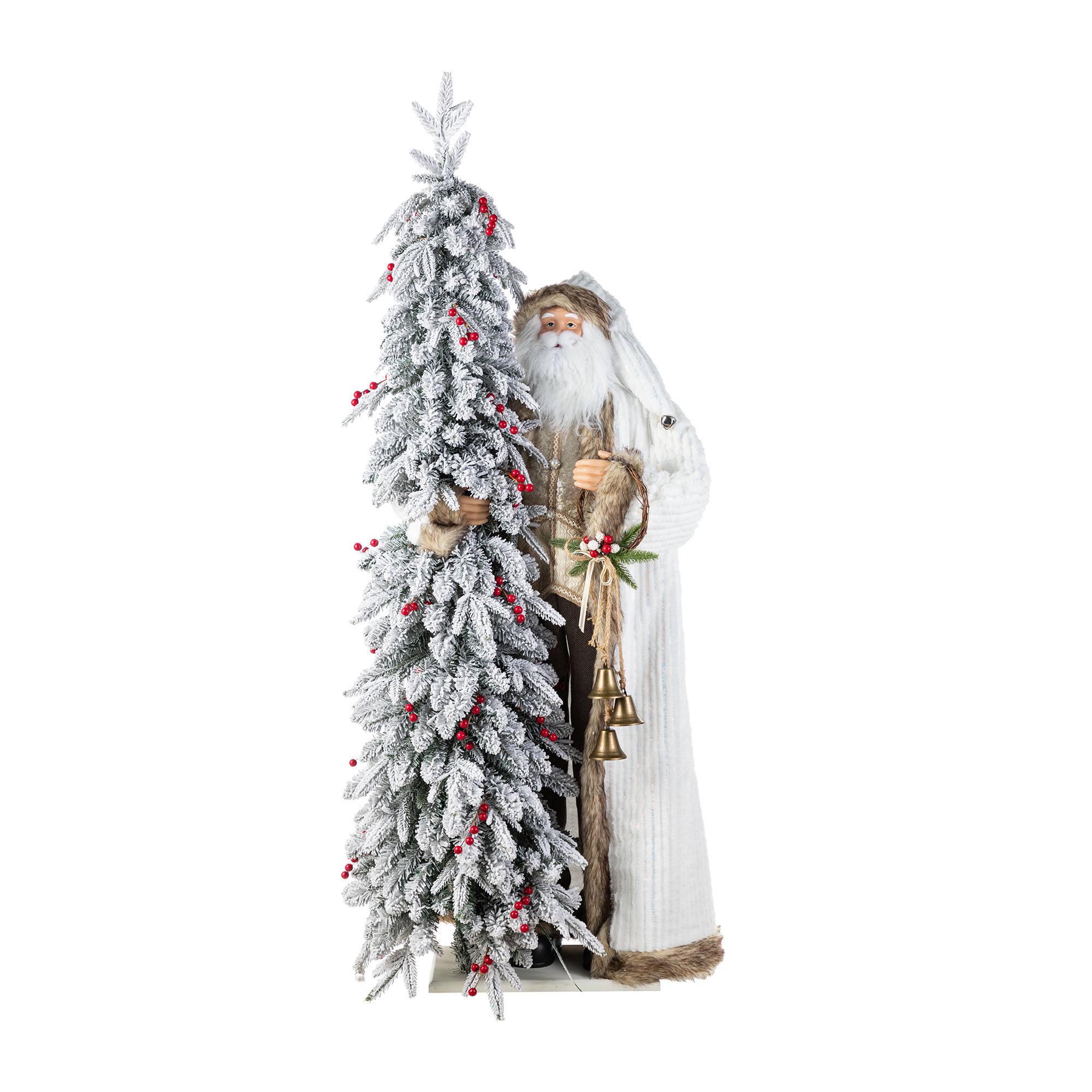 Glitzhome&#xAE; 4FT Oversized Christmas Woodland Santa with 5FT Lighted Flocked Artificial Christmas Tree