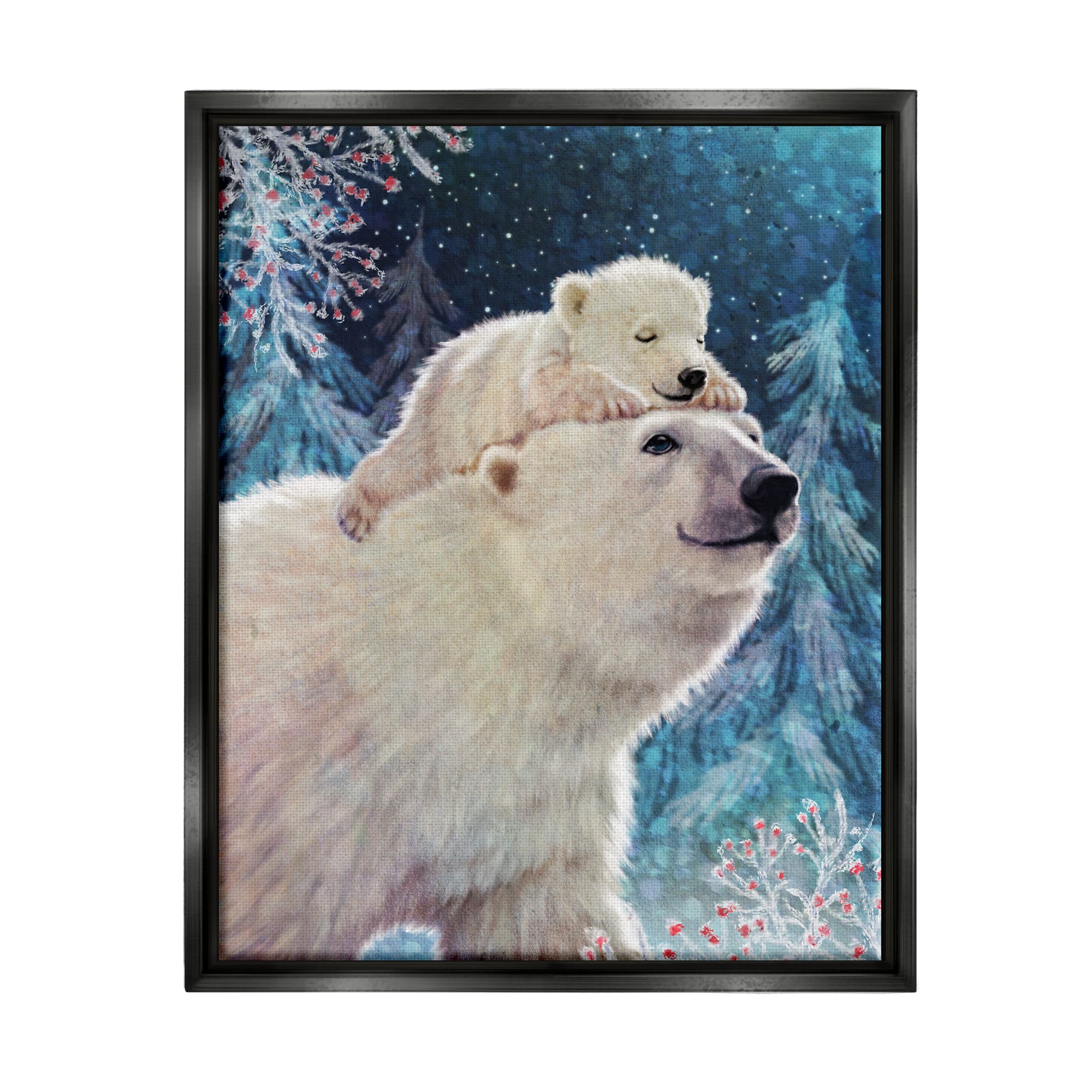 Stupell Industries Polar Bear & Cub Winter Scene Framed Floater Canvas Wall Art