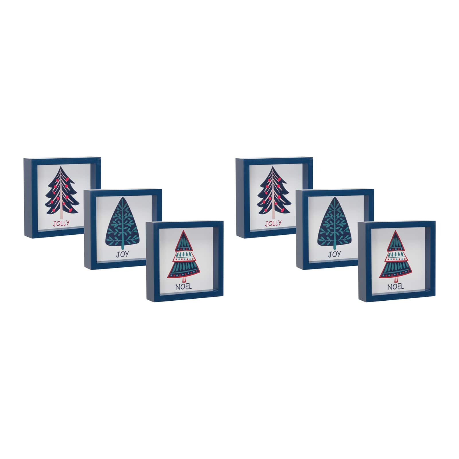 6" Navy Christmas Tree Sentiments Tabletop Décor Set