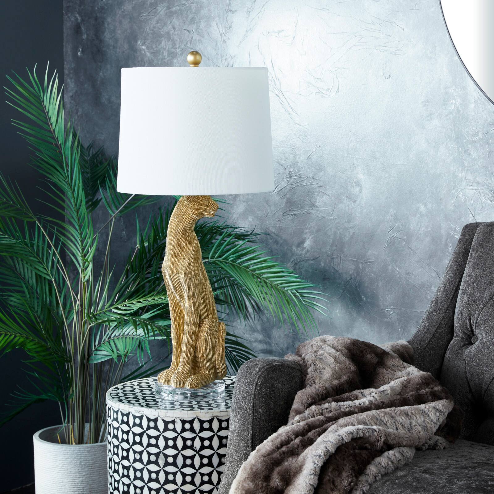29&#x22; Polystone Glam Leopard Table Lamps, 2ct.