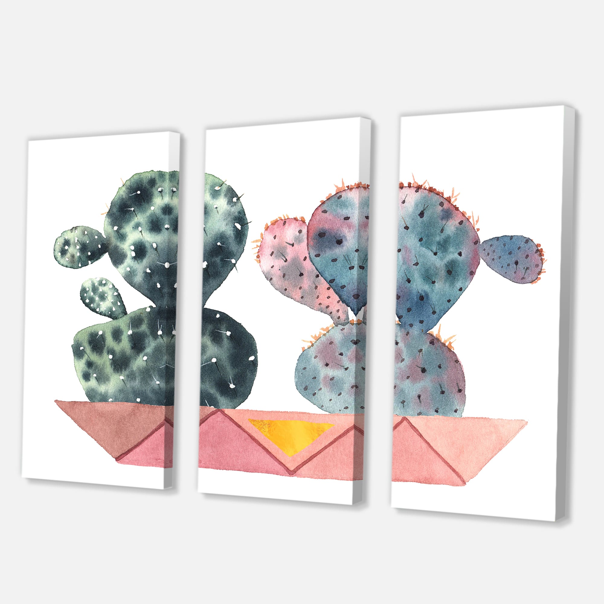 Designart - Cactus Duo In Pink Geometric Pots