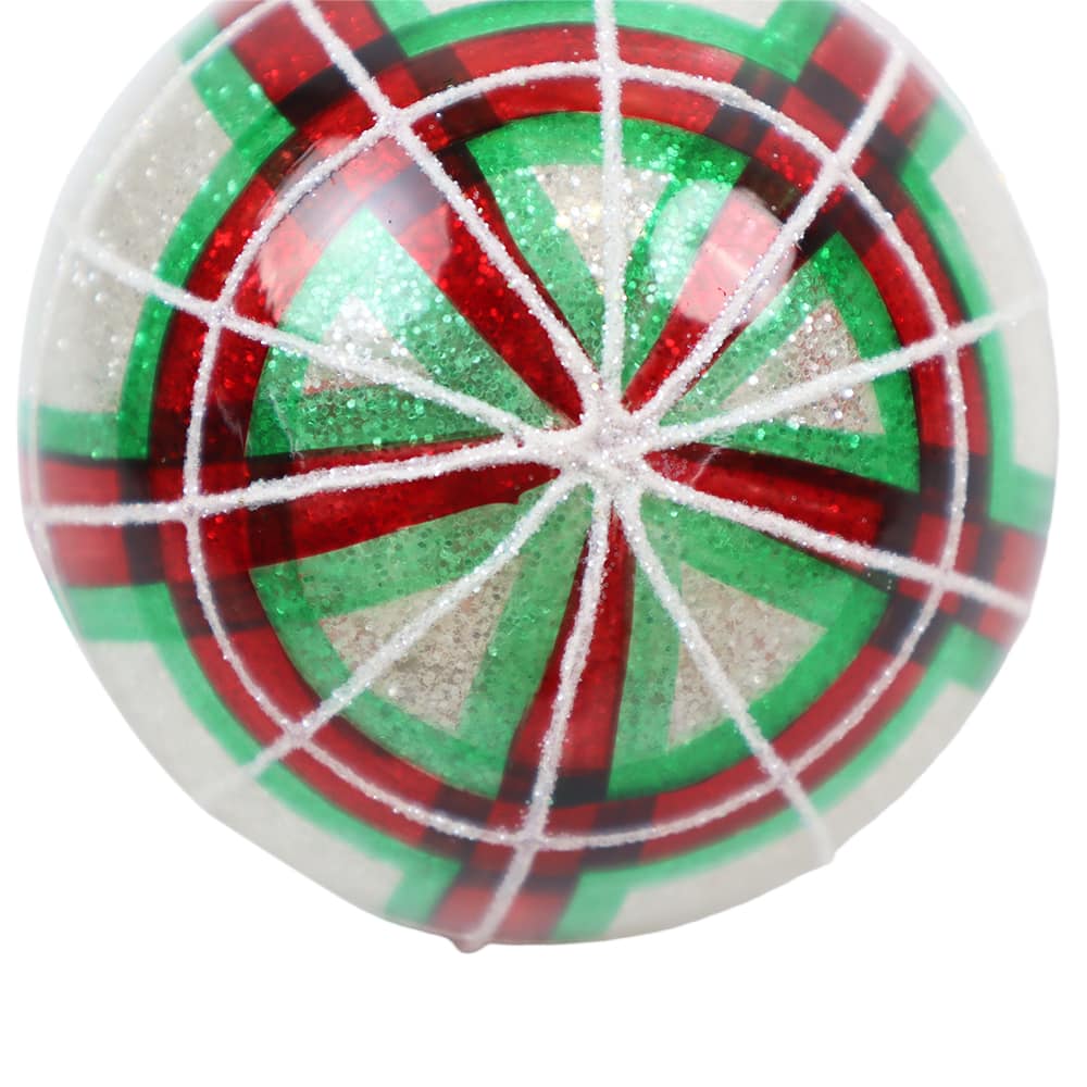 4&#x22; Red &#x26; White Plaid Glass Ball Ornament by Ashland&#xAE;