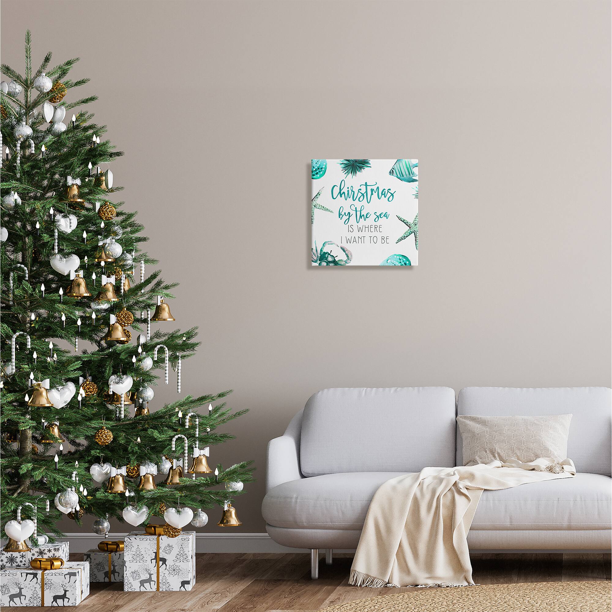 Stupell Industries Christmas By The Sea Phrase Canvas Wall Art