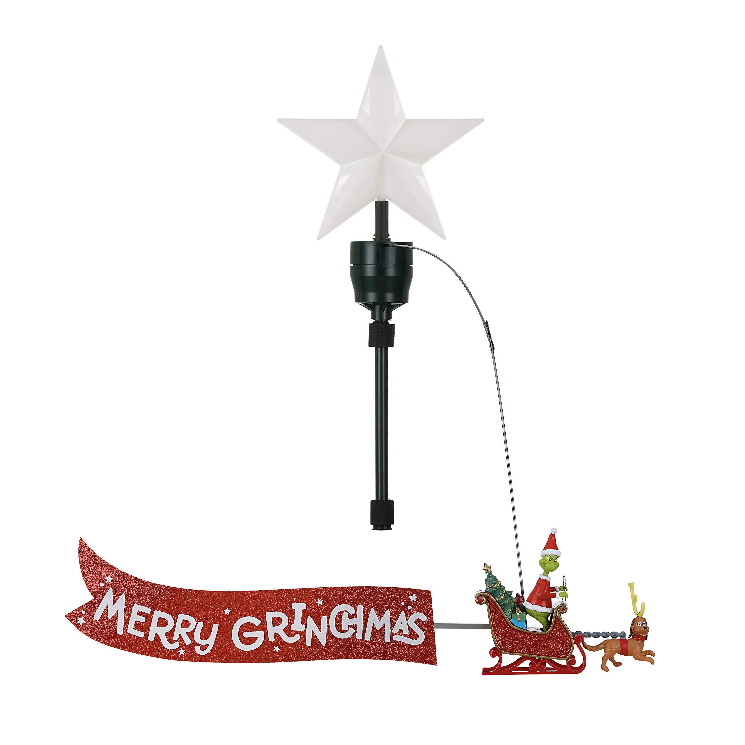Mr. Christmas Animated Grinch Sleigh Tree Topper with Banner