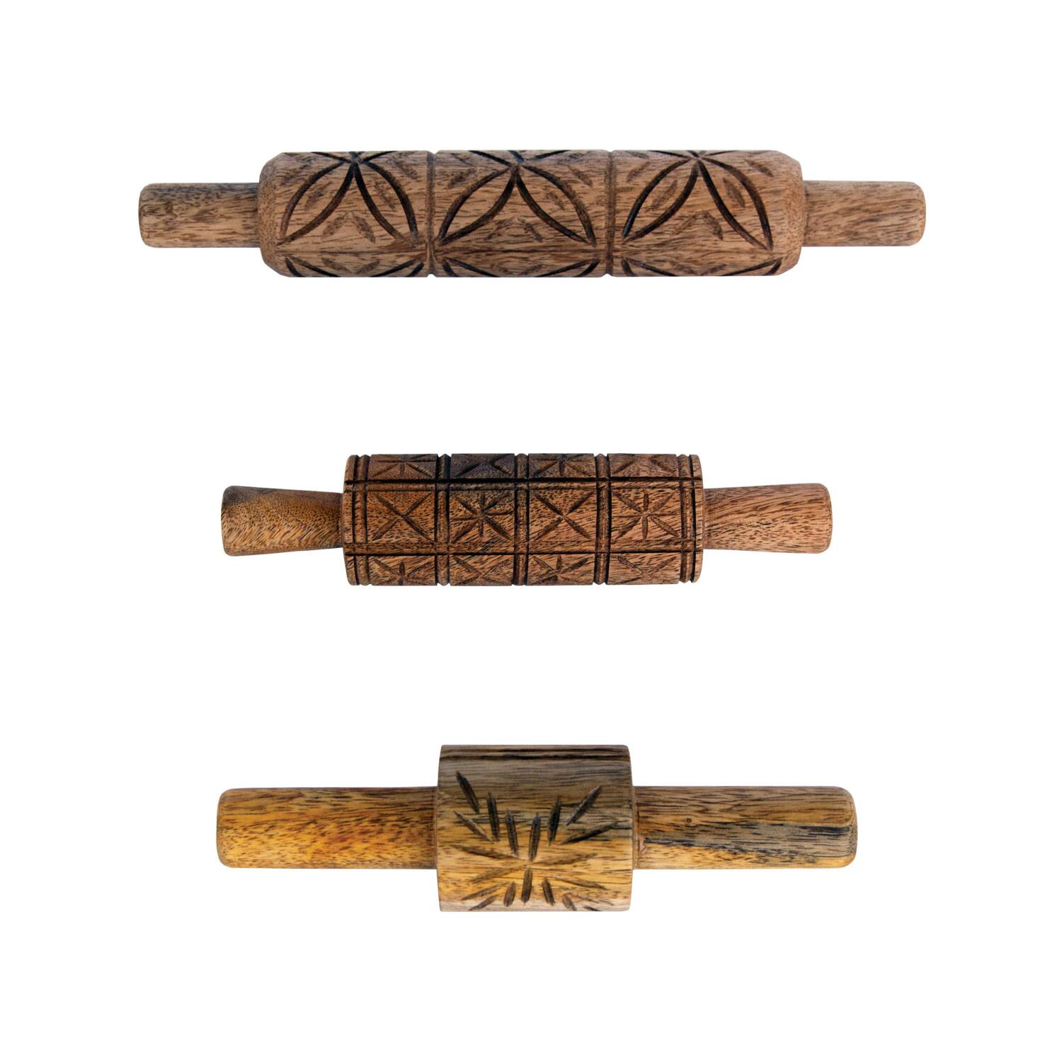 Hello Honey&#xAE; Natural Hand-Carved Mango Wood Rolling Pin Set