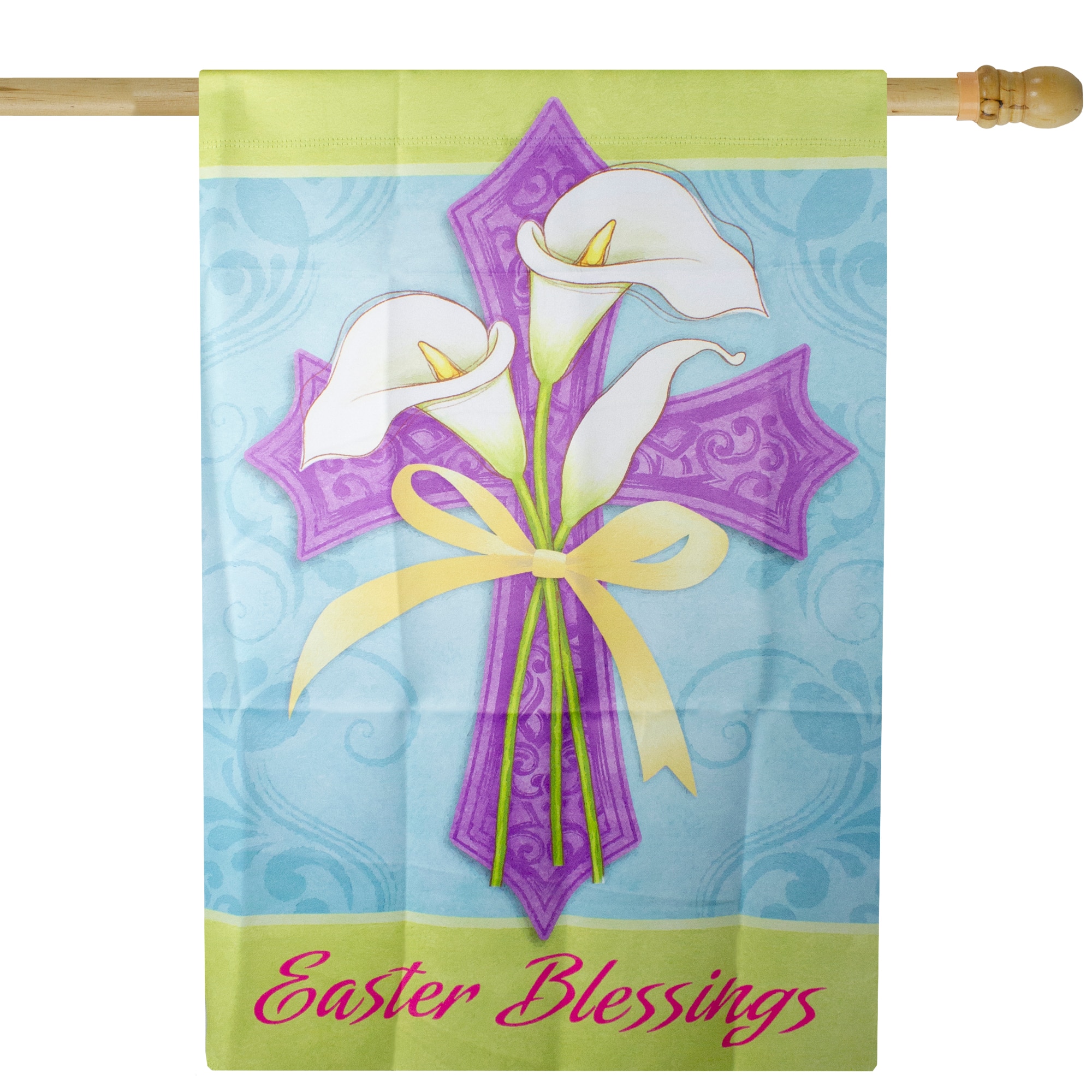 Multicolor Easter Blessings Cross & Lilies House Flag