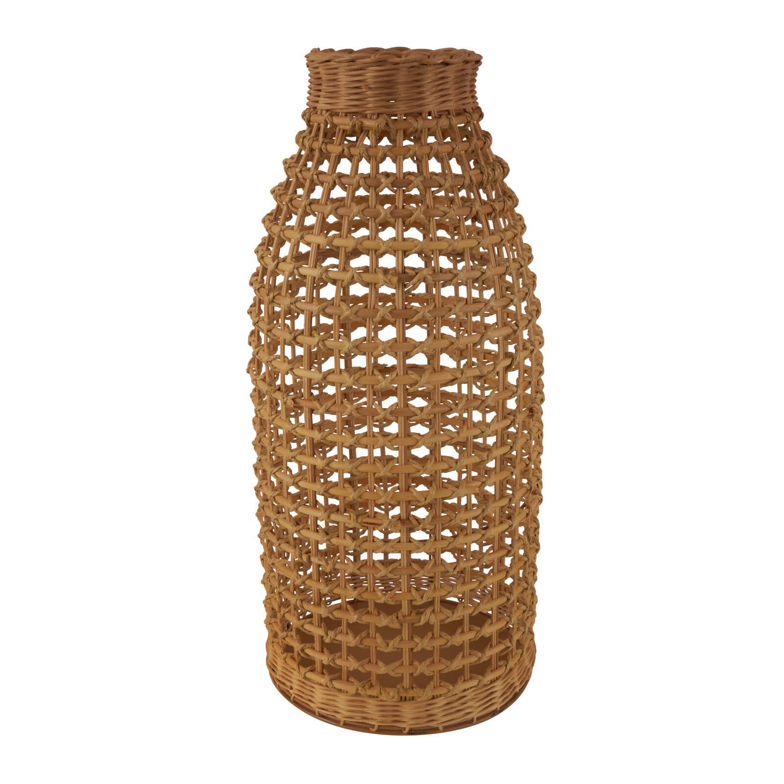 2ft. Brown Rattan Handmade Woven Vase with Open Framed Grid Design