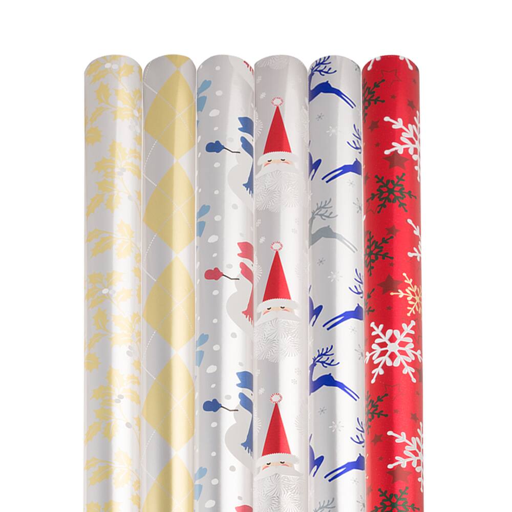 JAM Paper Holiday Colorful Sparkle Assortment Gift Wrap Set, 6ct.