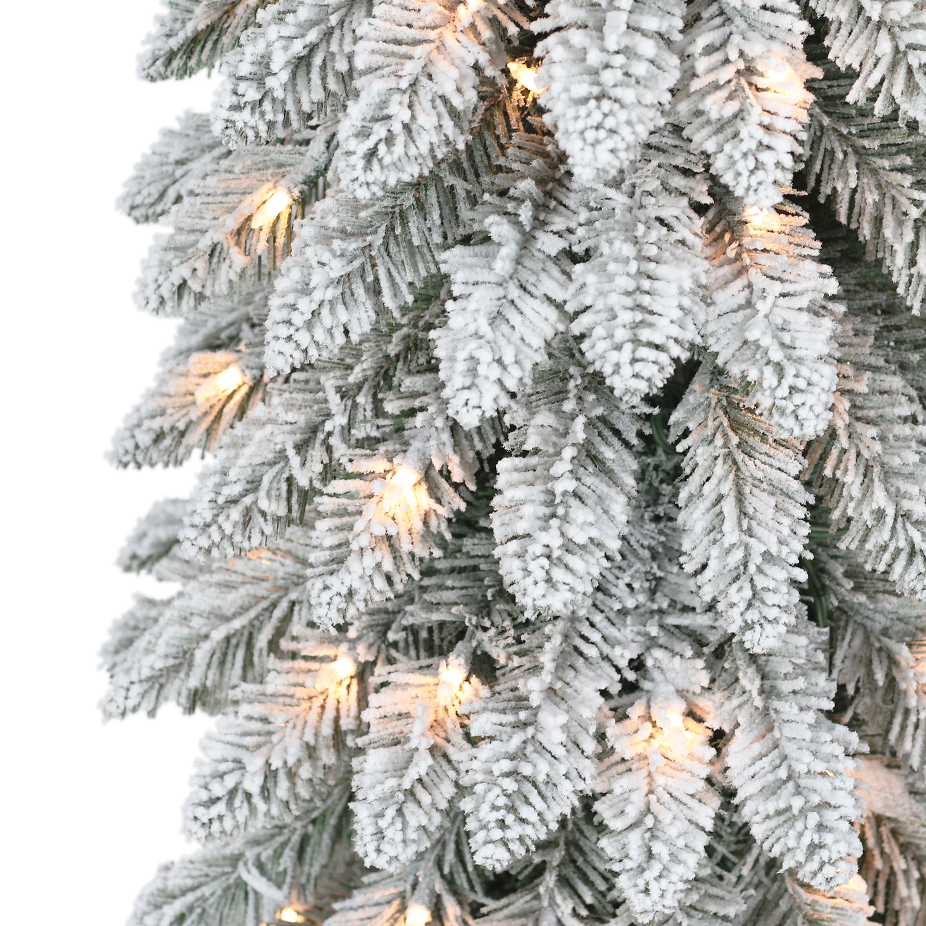 7ft. Pre-Lit Flocked Artificial Alpine Pencil Tree, Clear Lights