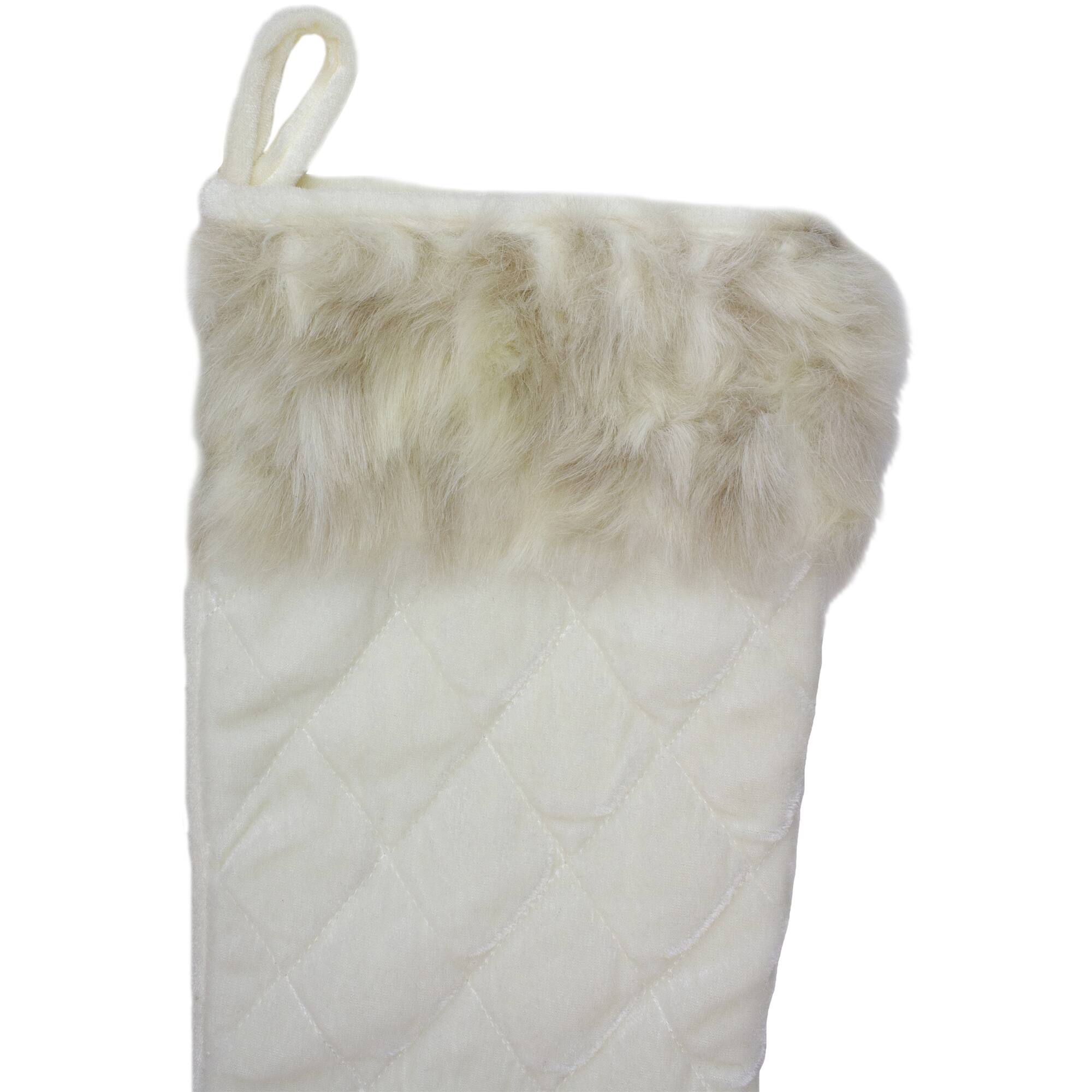 20.5&#x22; Quilted Velvet Cream Christmas Stocking