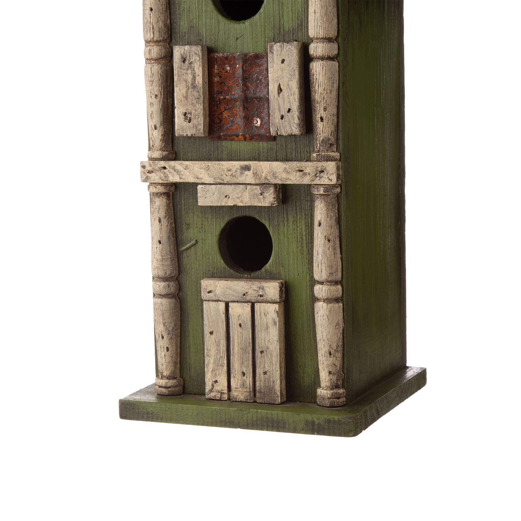 Glitzhome&#xAE; Tall 2-Tiered Distressed Wood Hand Painted Bird House