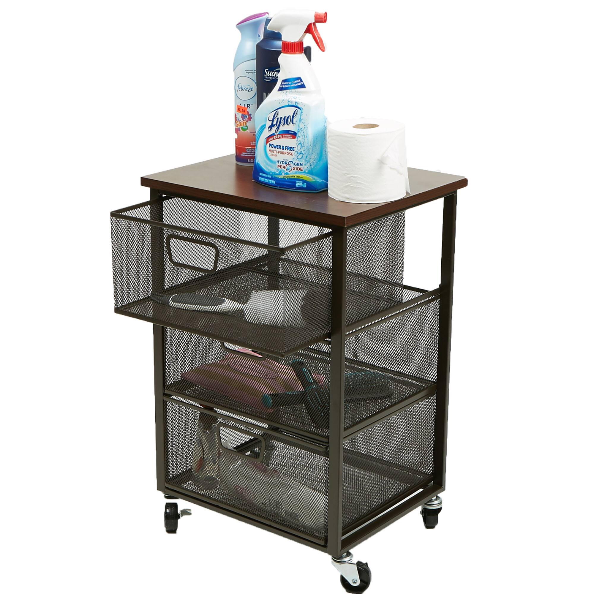 Mind Reader Black 3-Tier Metal Rolling File Cart with Drawers