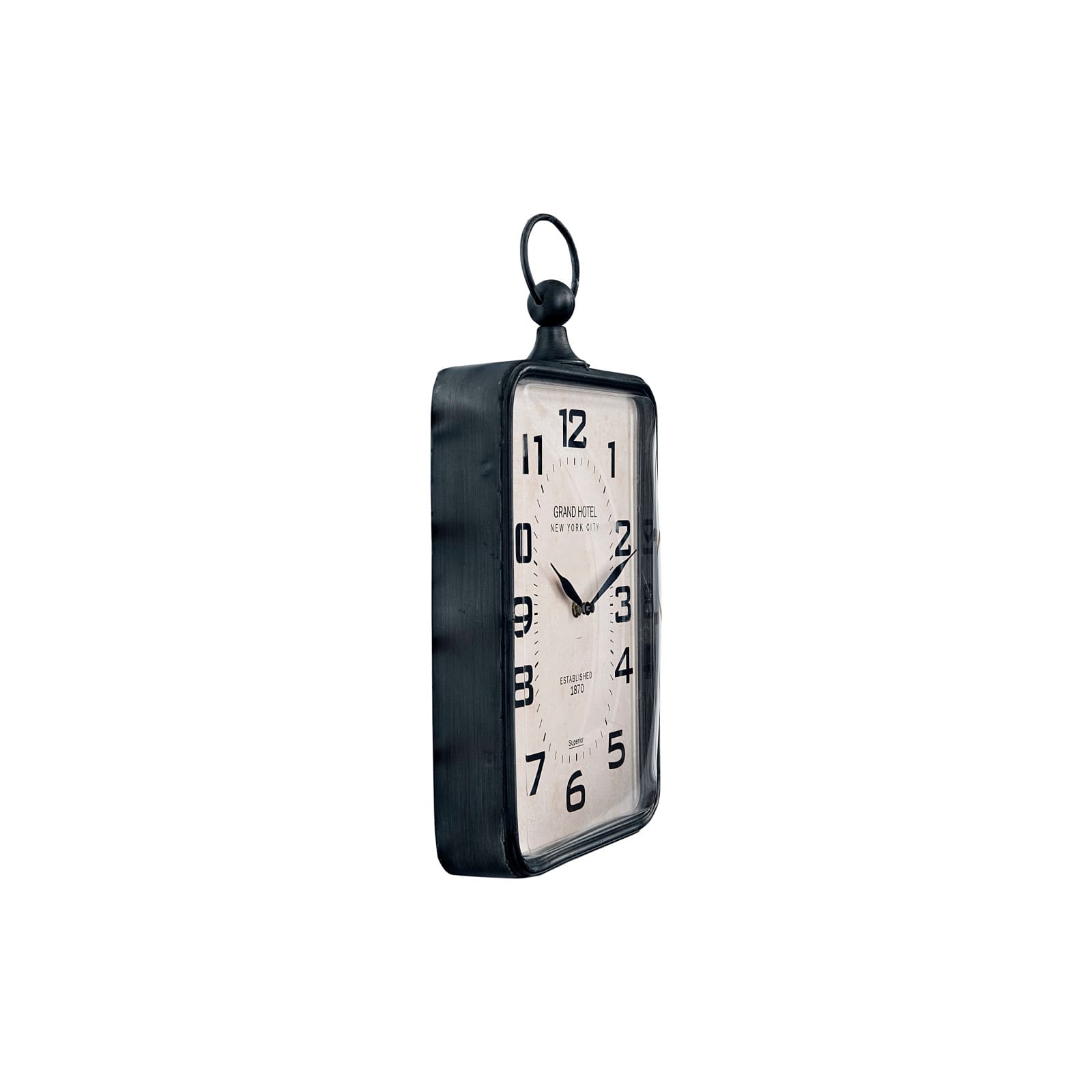 Metal Rectangle Hanging Clock with Handle Decoration on Top
