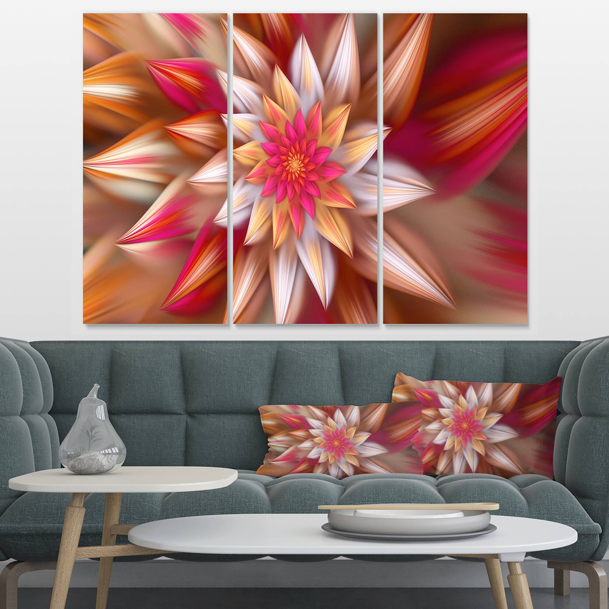 Designart - Huge Red Fractal Flower - Floral Canvas Art Print