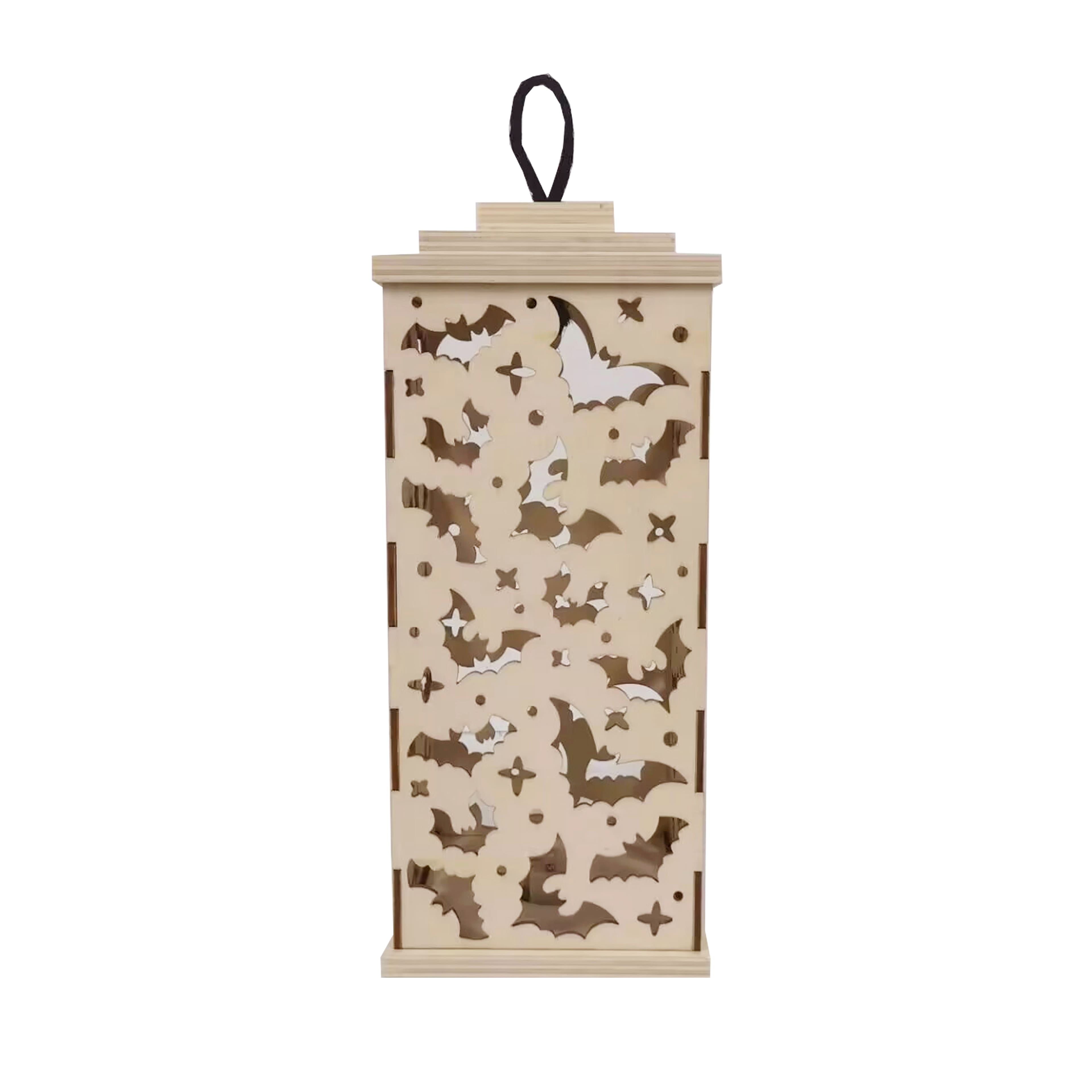 10&#x22; DIY LED Bat Wood Lantern D&#xE9;cor by Make Market&#xAE;