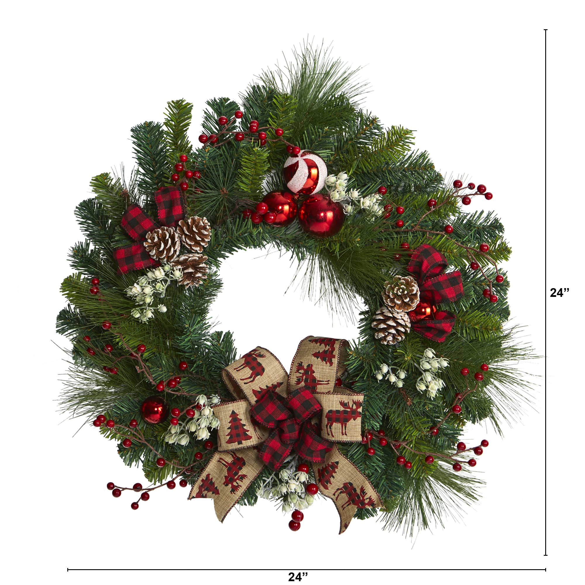 24in. Christmas Pine, Pinecone & Ornaments Wreath