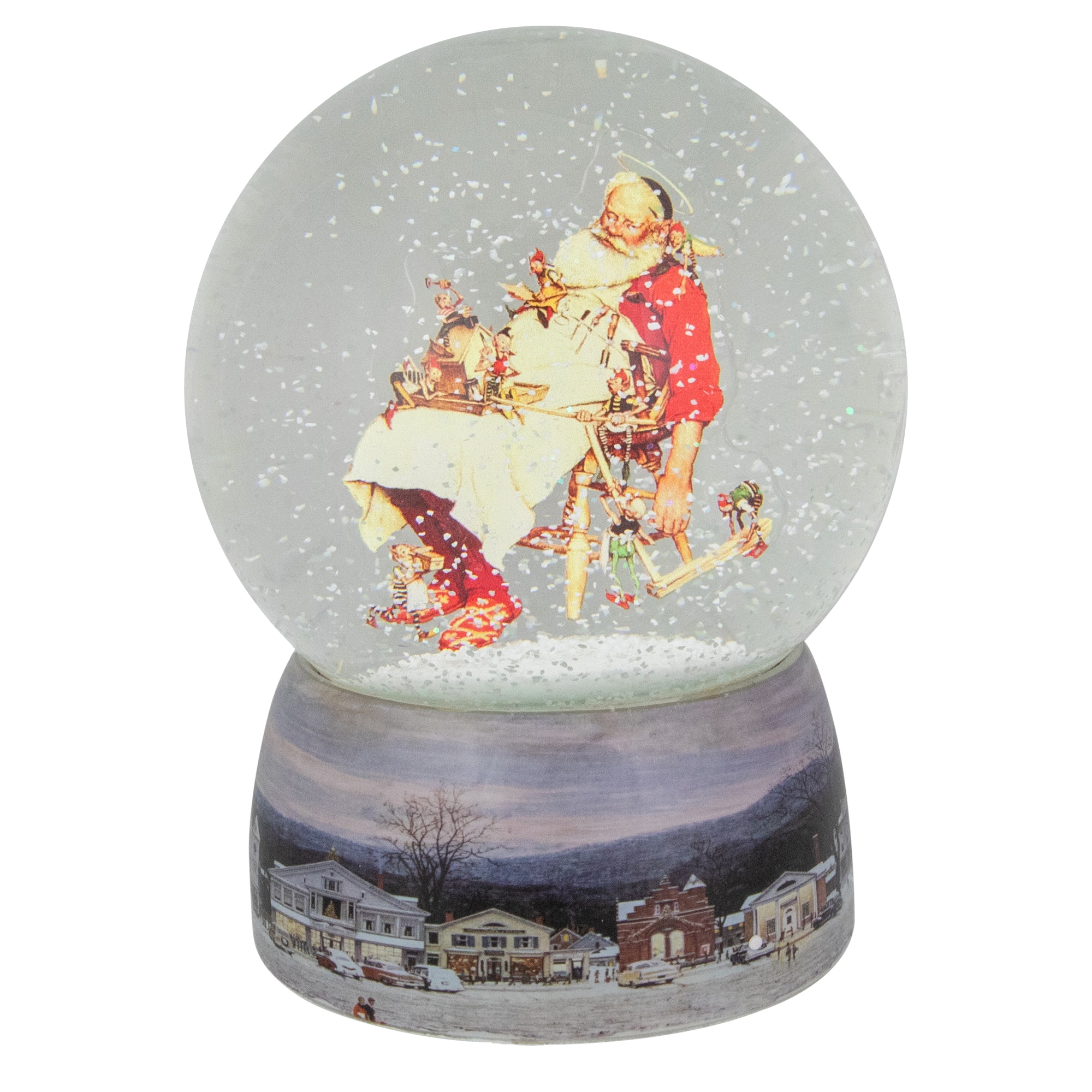 6.5" Norman Rockwell Santa and His Helpers Christmas Snow Globe