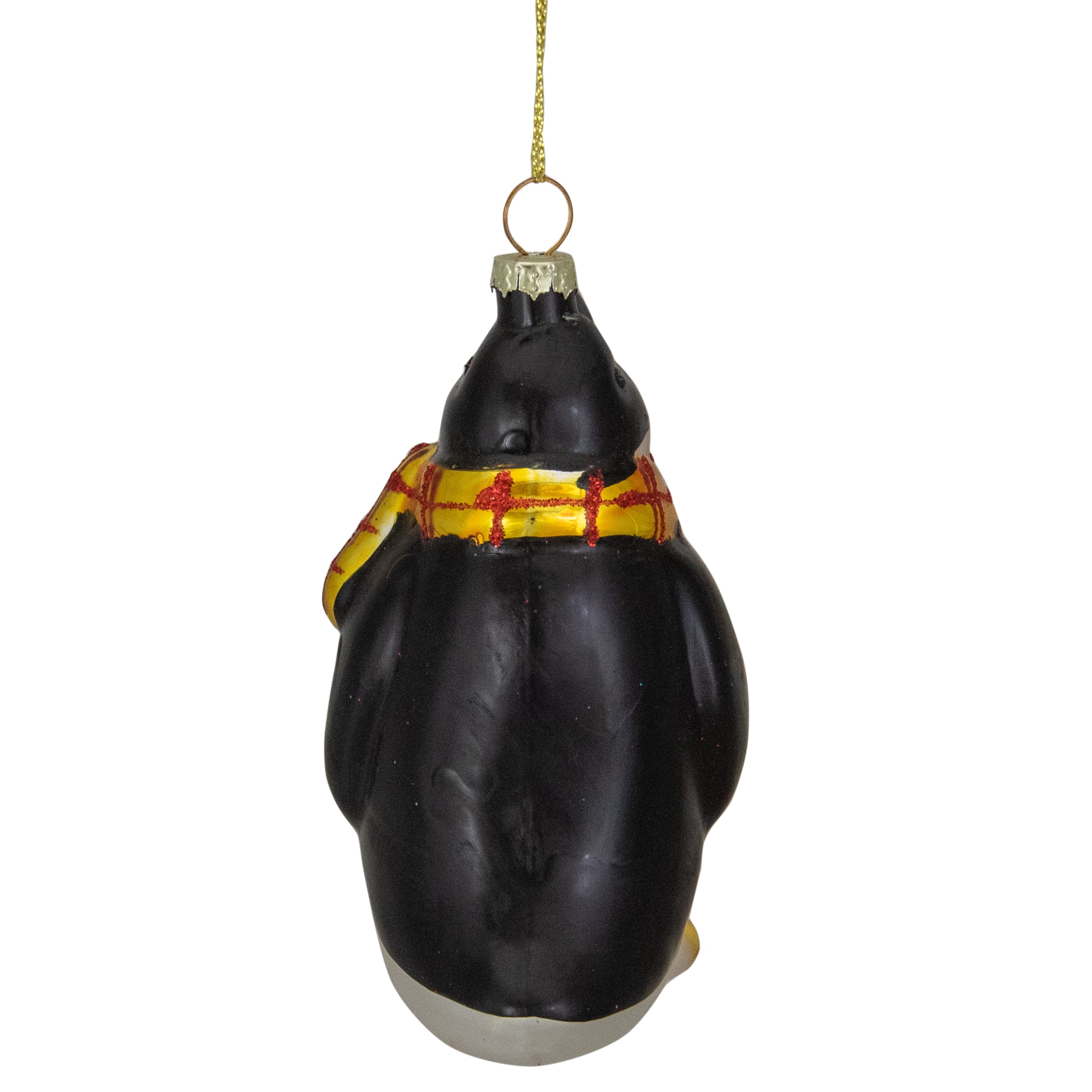 3.75" Black, White & Yellow Glass Penguin Christmas Ornament