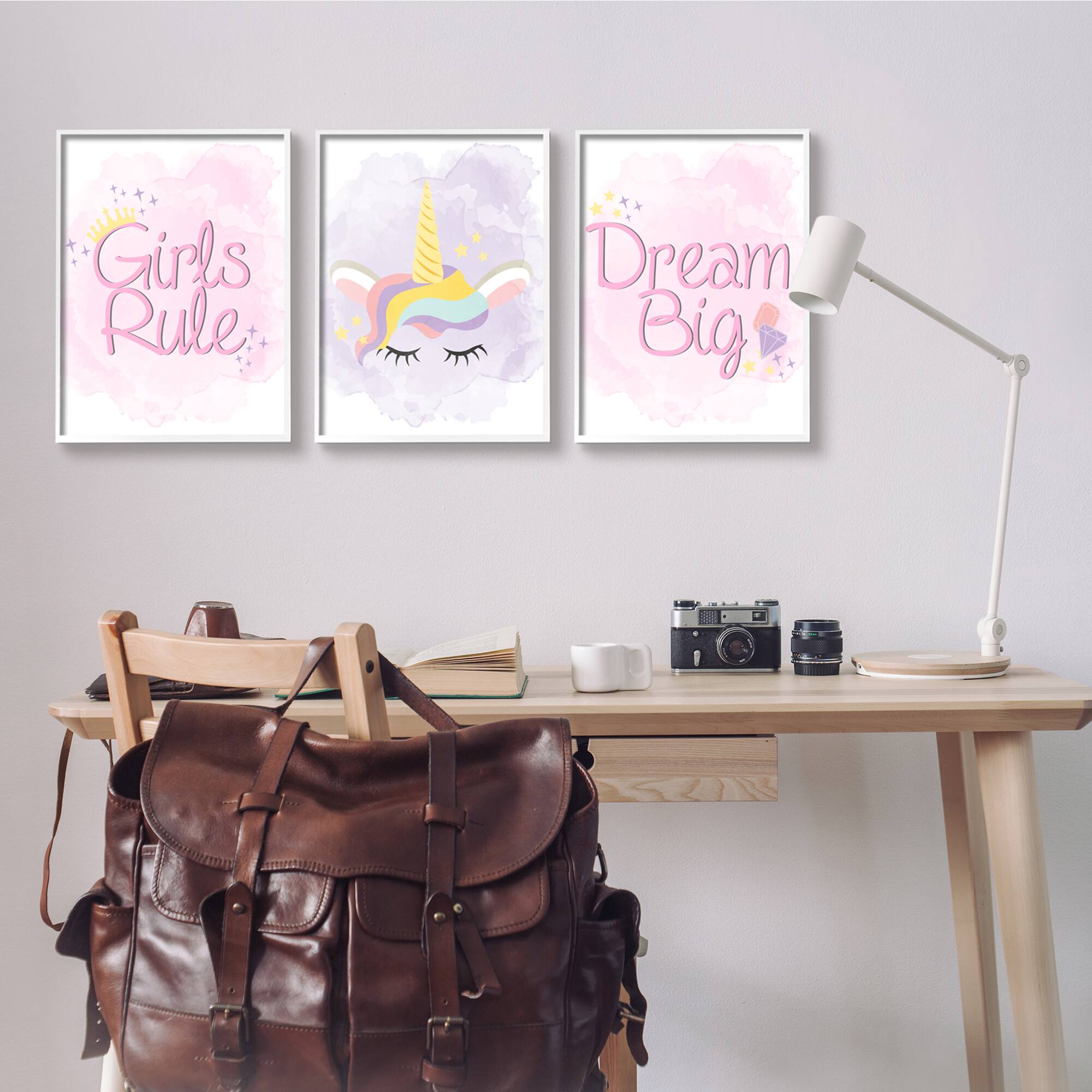 Stupell Industries Girls Rule Dream Big Star Crown Unicorn Framed Wall Art