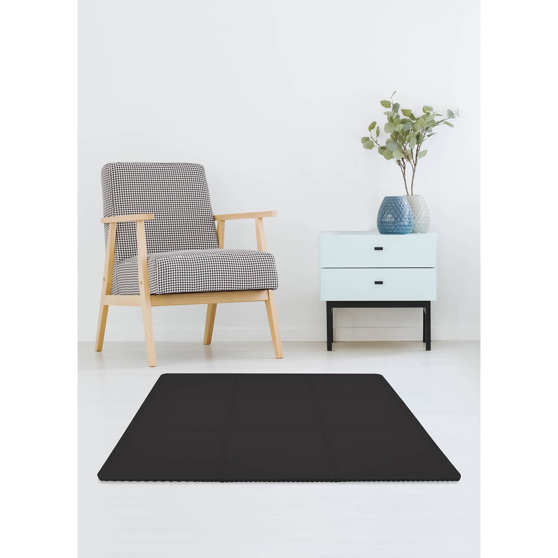 FloorPops Black Puzzle Interlocking Floor Tiles Set of 9