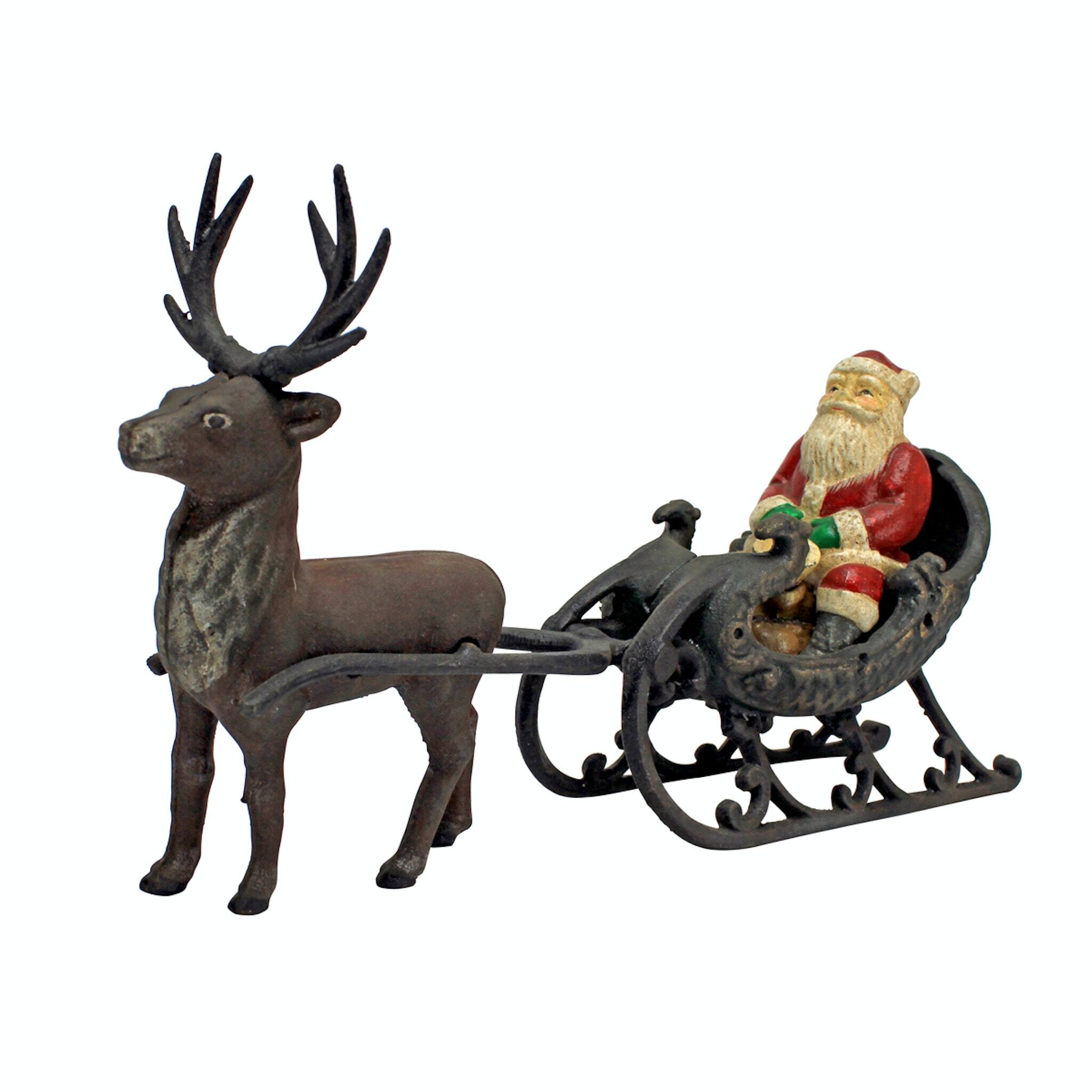 Design Toscano 13.5&#x22; Christmas Santa on Sleigh with Reindeer Die-Cast Iron Statue