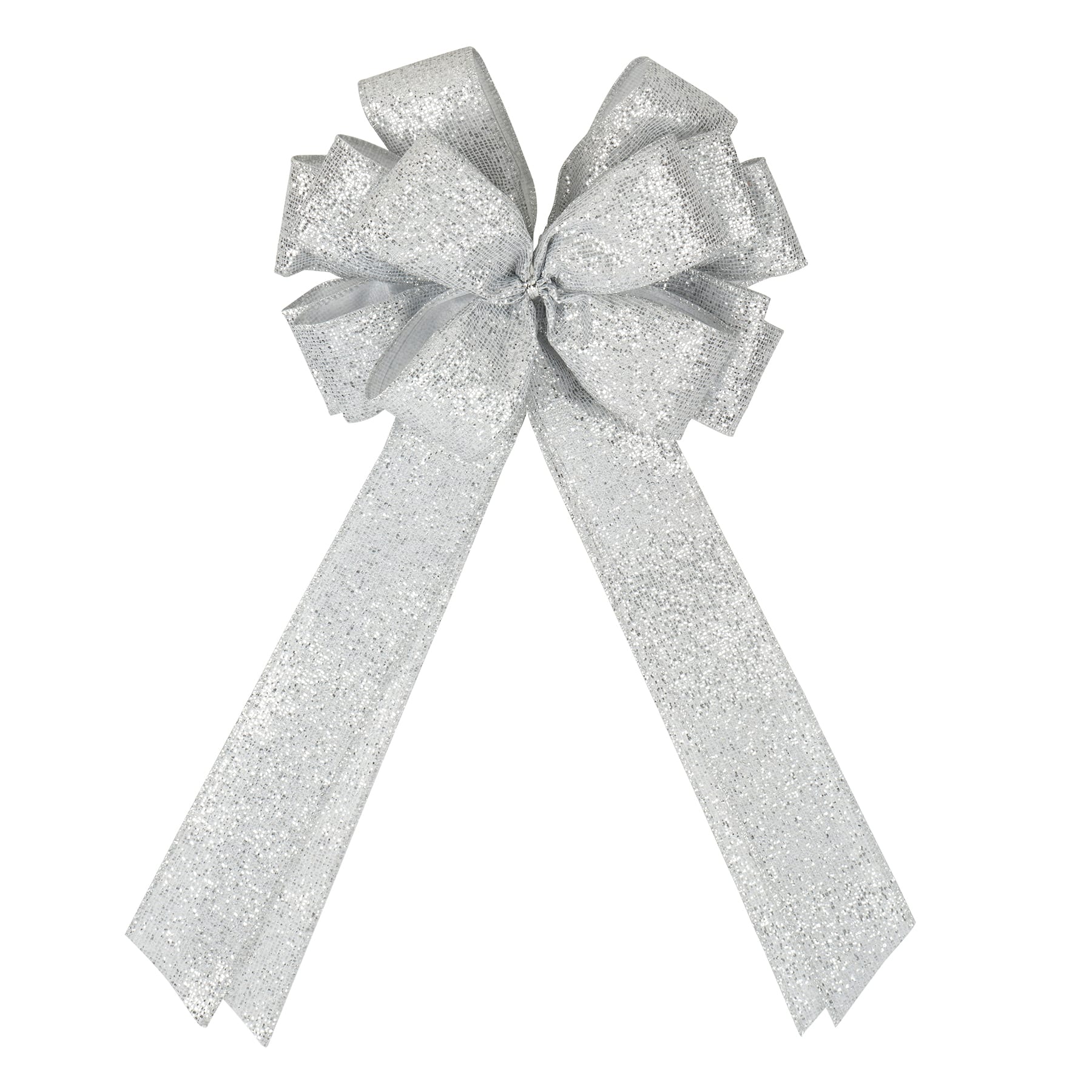 20.5&#x22; Silver Glitter Tree Topper Bow by Celebrate It&#x2122;